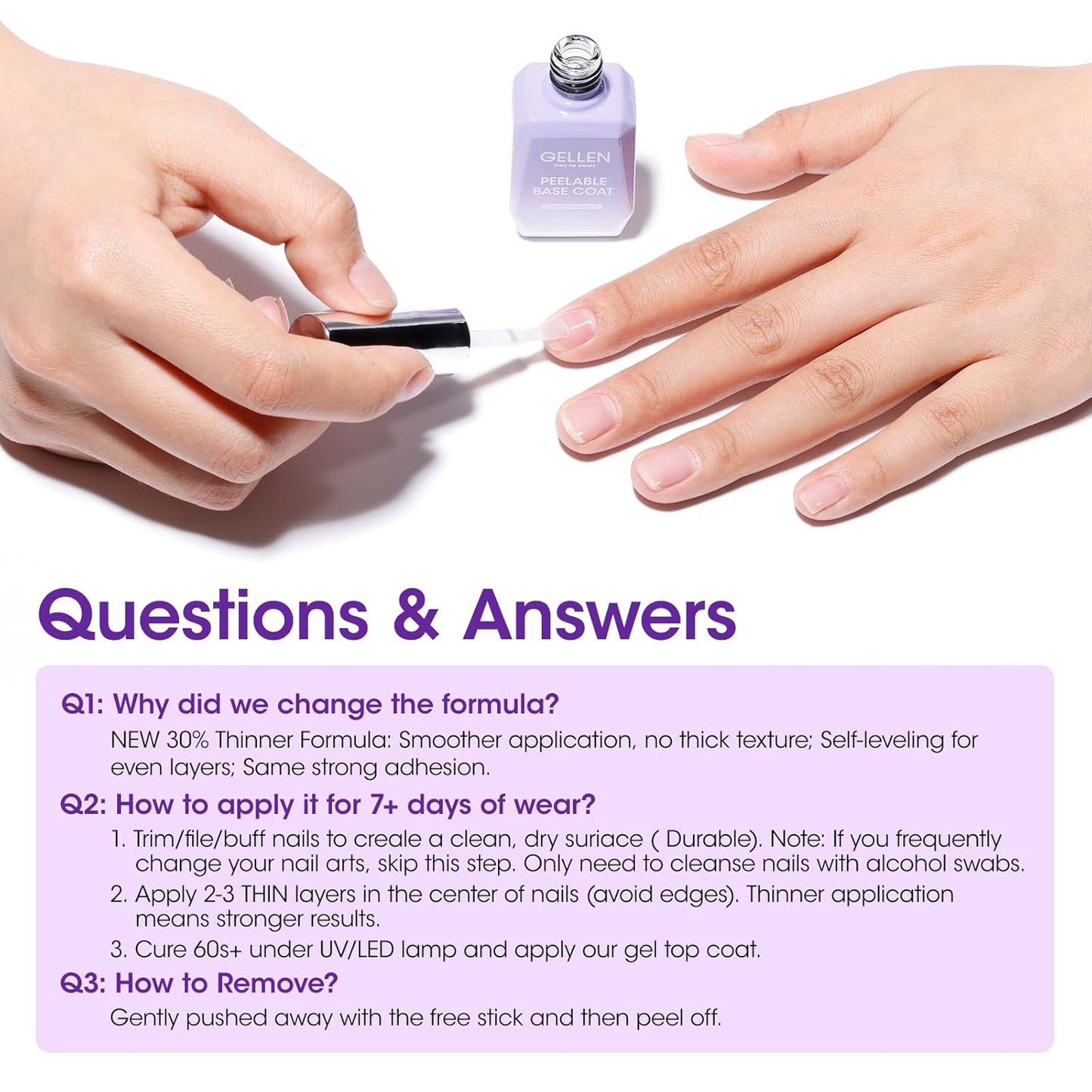 GELLEN Peel Off Base Coat, 18ml Peelable Gel Base Coat for Gel Nail Polish, UV LED Lamp Needed Clear Nail Polish without Soaking for Take off Nail Practice Beginners