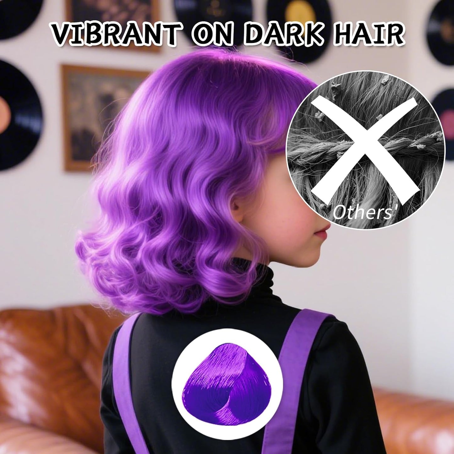 Byhoo Purple Temporary Hair Color Dye for Dark Hair, 90 ml, Cream Format, Fashionable Color, Suitable for Kids Party, Cosplay, Easy to Apply, Safe and Harmless Formula