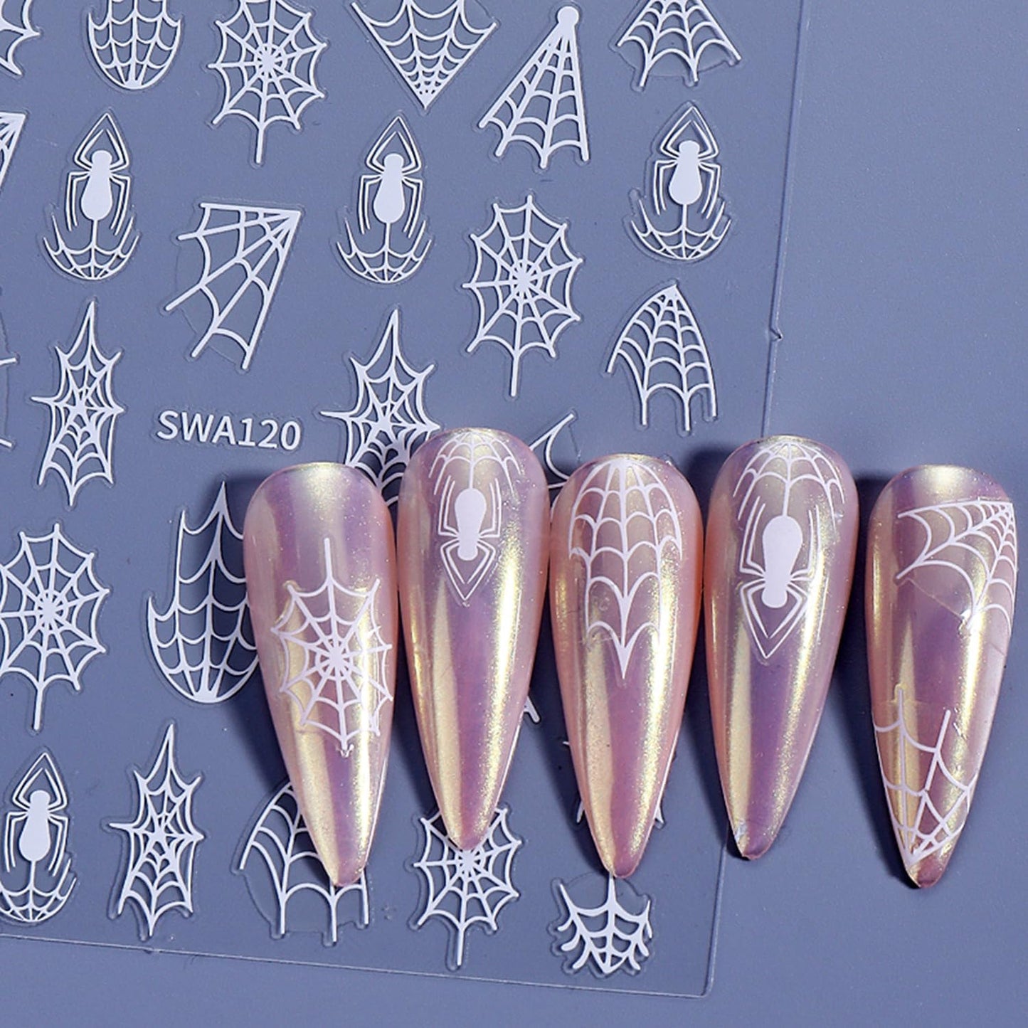 Halloween Nails Art Sticker Decals Multicolor Spider Web Nails Stickers Self-Adhesive Spider Nail Art Decal for Women Halloween Decor (5 Sheets)