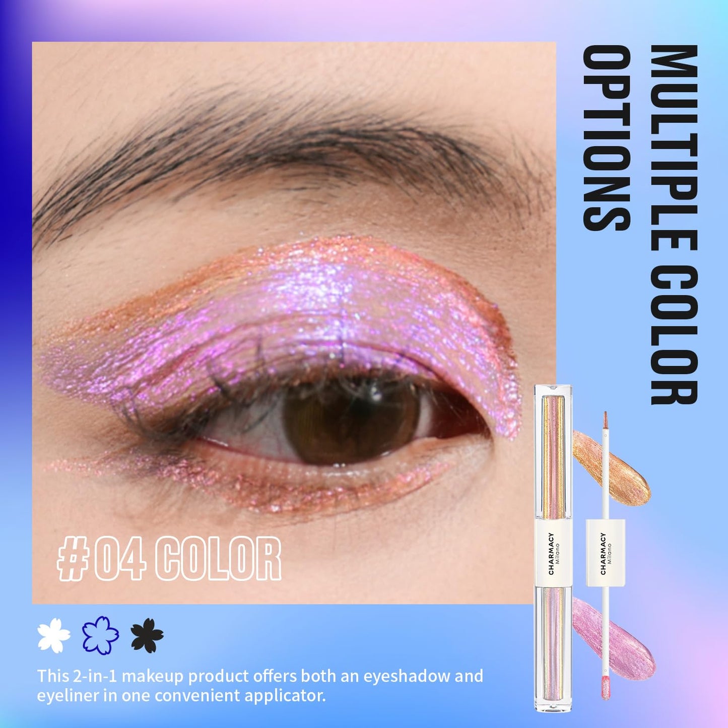 CHARMACY 2 in 1 Starlit Duochrome Liquid Eyeshadow, Glitter Sparkle Colorful Liquid Eyeliner, Quick Drying, High Pigmented, Long lasting Holographic Glitter Multichrome Eye Makeup #04
