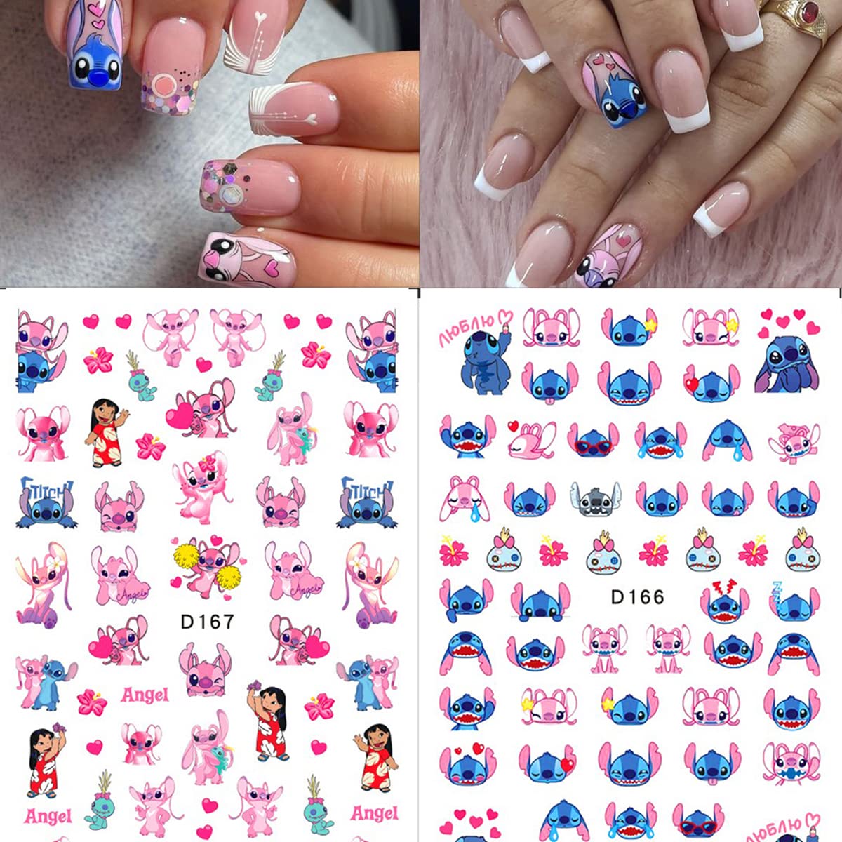 8 Sheets Cartoon Nail Art Stickers Cute Cartoon Nail Decals 3D Self Adhesive Kawaii Designer Nail Stickers for Acrylic Nail Art Supplies Women Girls DIY Manicure Decorations Accessories