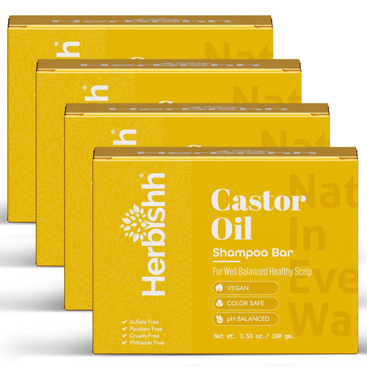Herbishh Castor Oil Shampoo Bar – Nourishing Solid Shampoo Bar for Hair Growth & Thinning Hair – Castor Oil Shampoo Soap for Moisturized Scalp – Natural Soap 3.53 oz Pack of 4