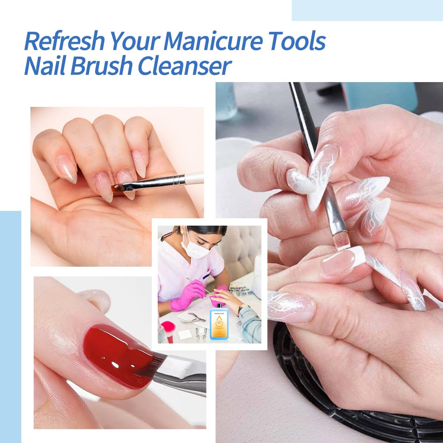 nail brush cleaner for nail brush nail art nail paiting50Pcs Cotton Finger Claws & Makeup Puff Set with 120ml Pen Cleaner Oil – Essential Cleaning Kit for Makeup Brushes, Nail Art, Painting (A12, 1)