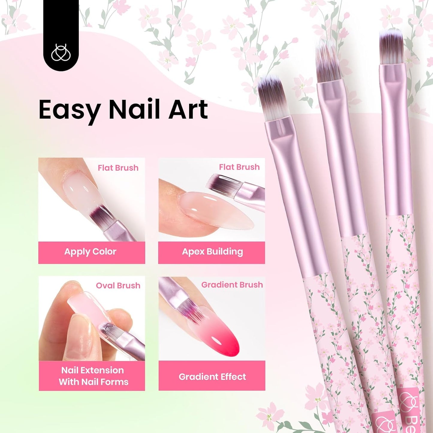 Beetles Gel Polish Nail Art Brushes Set - 6 Pcs Fingernail Art Design Pen, Floral Pattern Handle, Gradient Bristles Nail Brush Set DIY with Palette Dotting Manicure Tool Kit