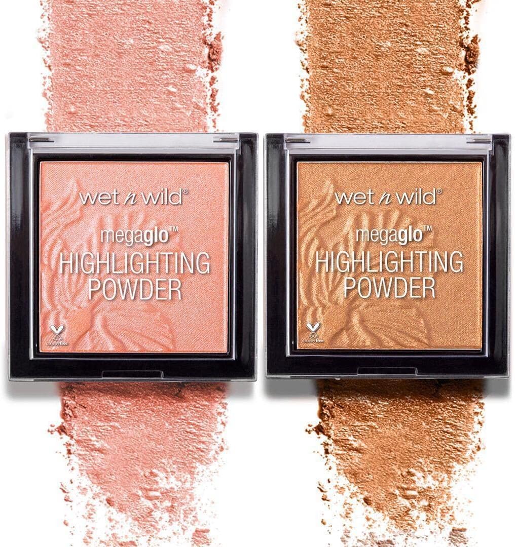 wet n wild MegaGlo Highlighting Powder, Highlighter Makeup, Shimmer Glow, Pink Rose Gold Bloom Time