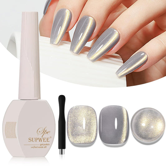 Cat Eye Gel Nail Polish, Glitter Cateye Gel Polish Magnetic Shimmer Gel Polish Holographic Cat Eye Effect with Magnet Soak Off U V Gel Salon DIY at Home, 0.5 OZ