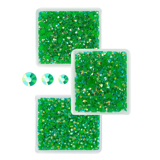 Green AB Resin Rhinestones for Crafting 3mm 4mm 5mm Dark Green Flatback Jelly Stones Bulk SS10 SS16 SS20 Non-Hotfix Diamonds Gems for Nails Face Eyes Makeup Body Tumblers Bottles Crafts Shoes