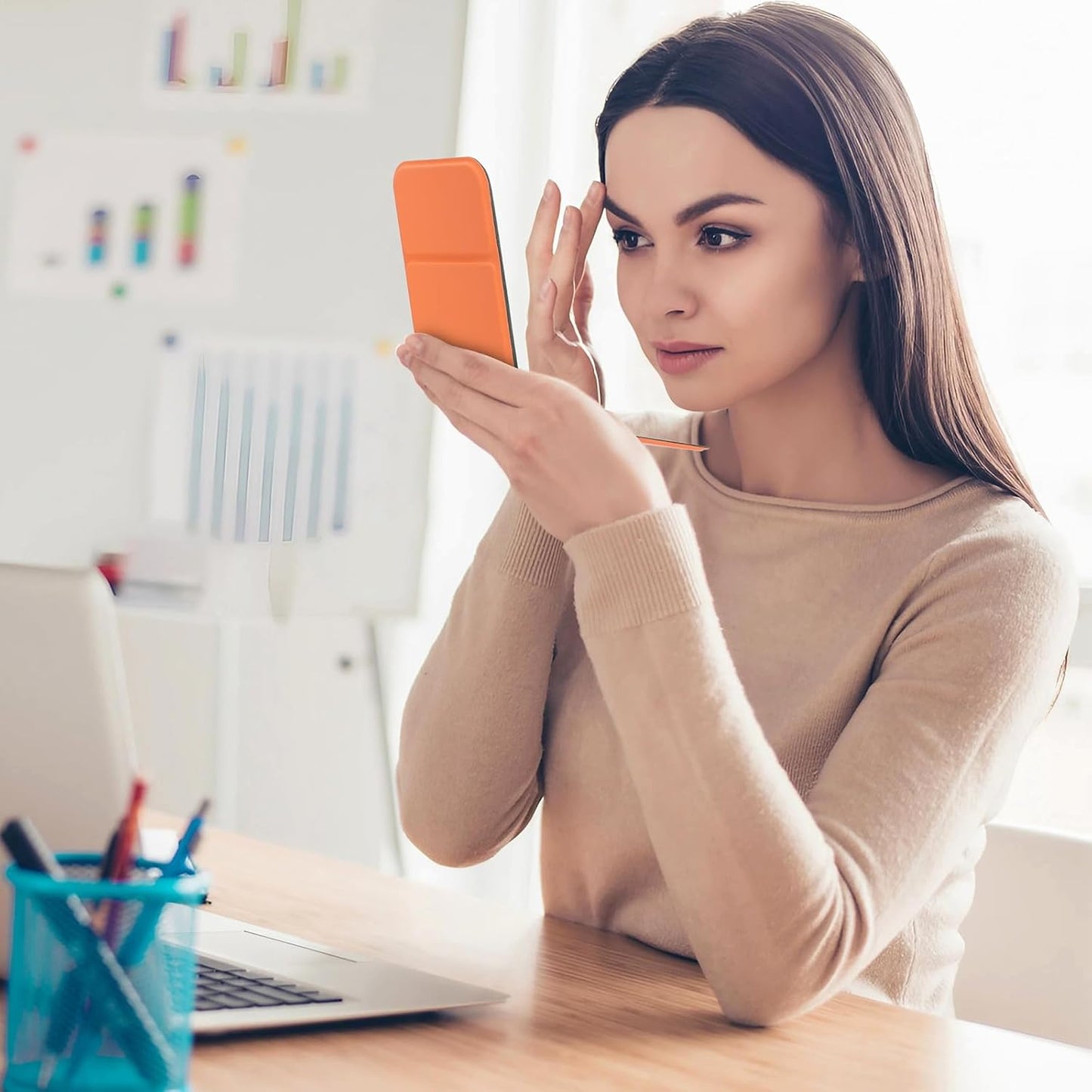 Hand Mirror,Ultrathin Ultralight, Portable, Folding, Handheld, Compact Travel Mirror for Camping,Home,Office,Small Mirror for Pocket and Purse,Good for Gift (Orange)