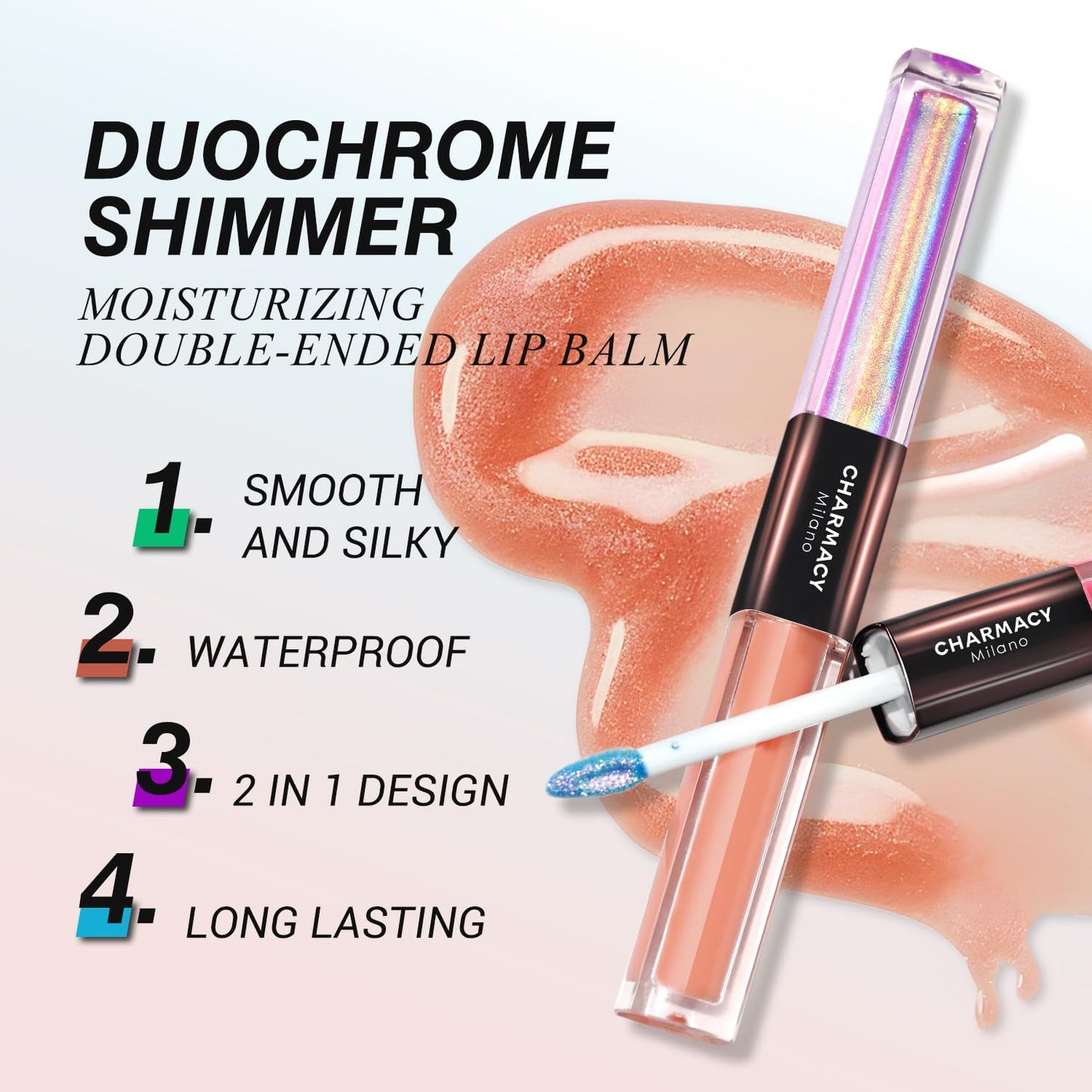 CHARMACY 2 In 1 Multichrome Moisturizing Lip Gloss, Double Head Liquid Lipstick, Mirror Waterproof Long Lasting No Fading Lip Balm, Hydrating Lip Plumper Waterlight Glossy Makeup #006