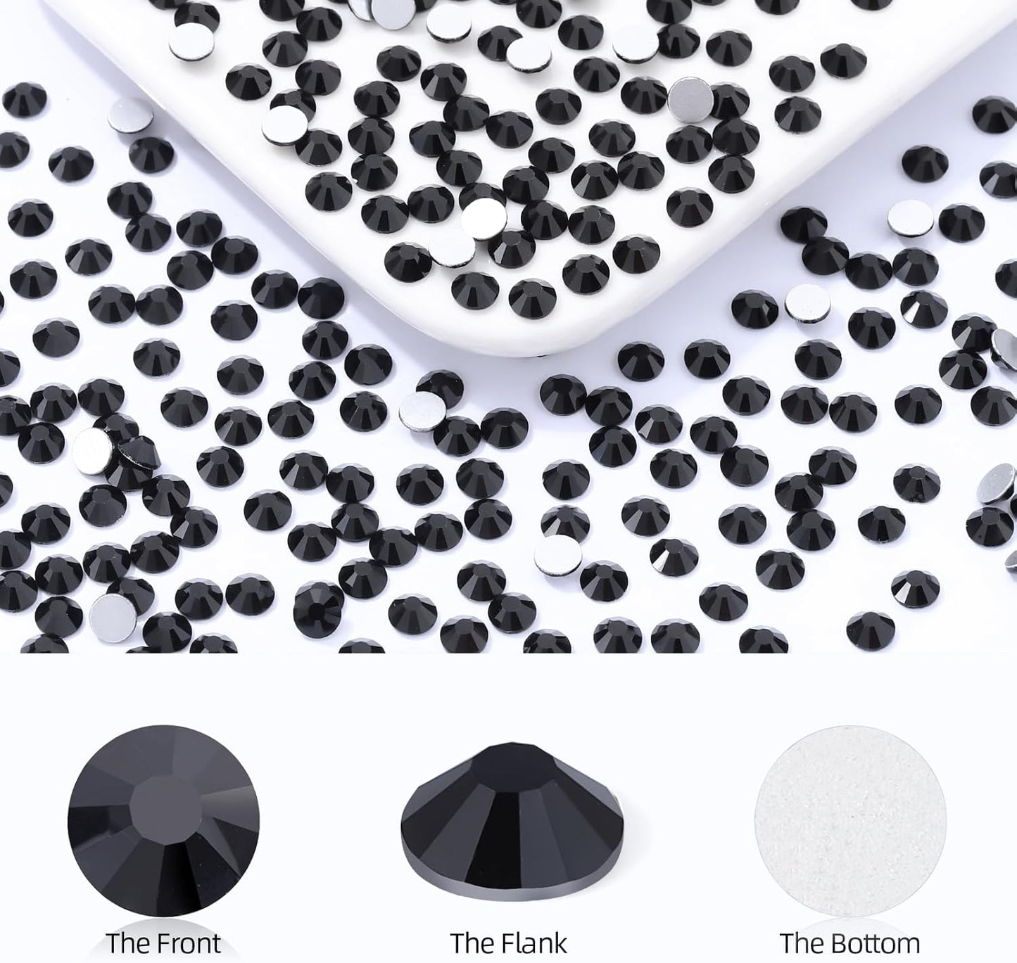 Black Flatback Rhinestones, Glass Rhinestones for Nail Art and Craft, Glue Fix, Loose Crystal Gemstones(Black, SS20, 2880pcs, 4.6-4.8mm)