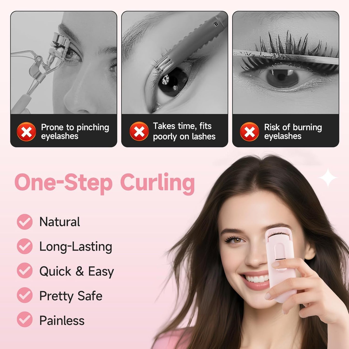 DUDUDU Heated Eyelash Curler, Portable Travel-Size Mini Electric Heated Lash Curler - 2-Level Adjustable Temp & Type-C Recharge, 10S Heat 3S Style 24H Lift for Long-Lasting Natural Effortless Curves