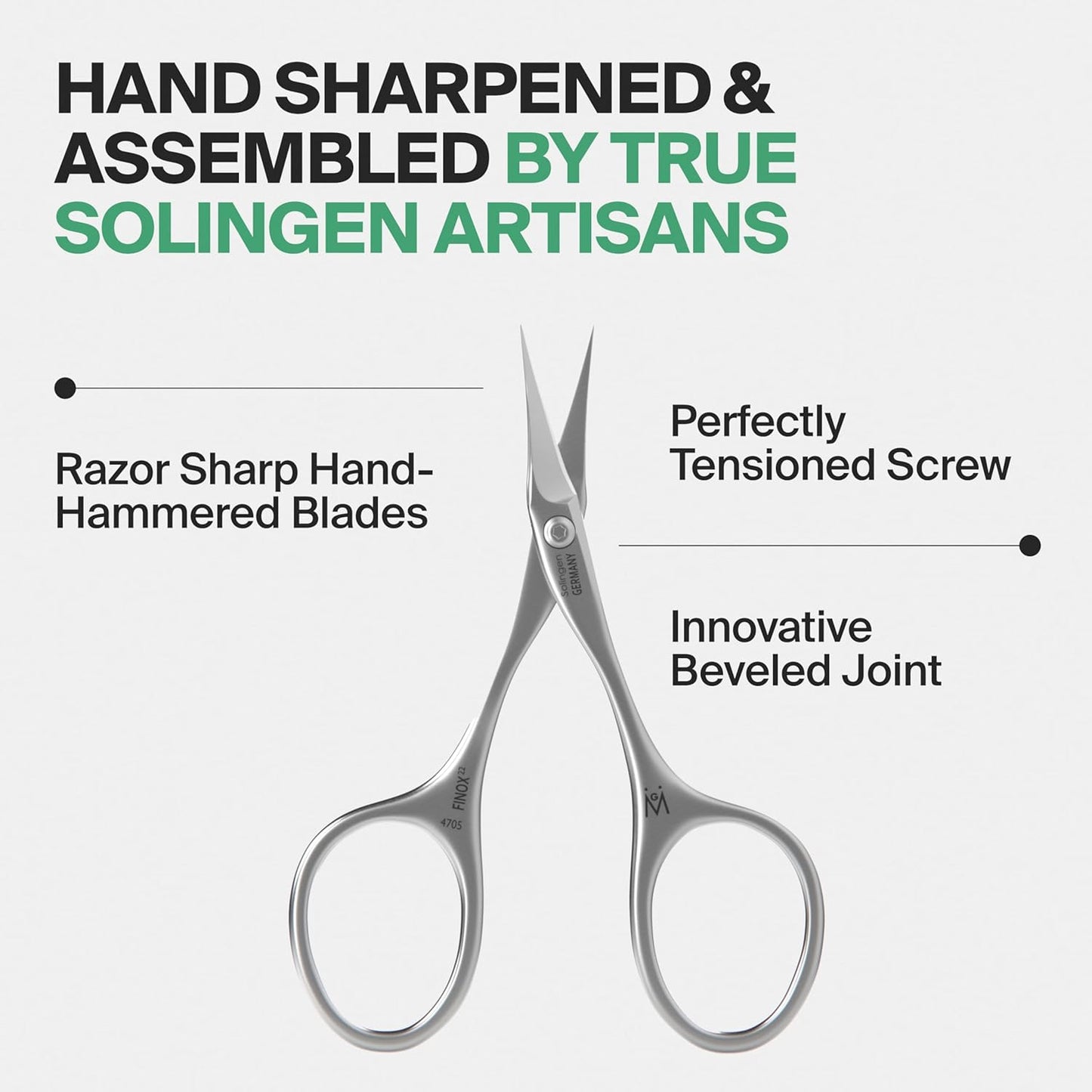 GERMANIKURE Tower Point Cuticle Scissors Grooming Scissors FINOX Stainless Steel Professional Nail Scissors in Leather Case -Ethically Made in Solingen Germany - 4705