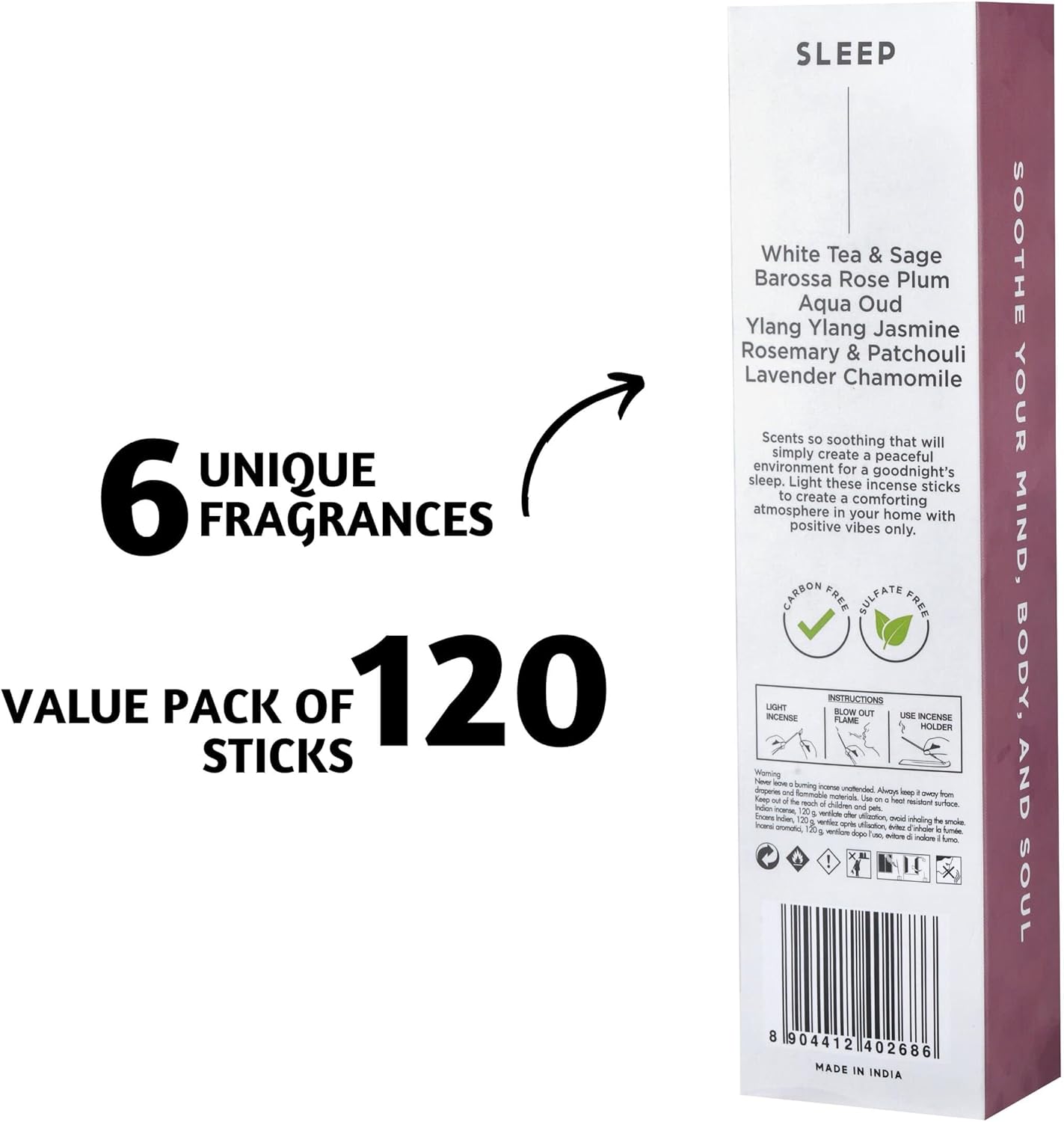 Folkulture Incense Sticks | Set of 6 (120 Non Toxic-Stick) | 45 Mins Burn Time | Rosemary, Jasmine, Lavender and Sage Inscents-Stick | Organic Sleep Incense | Insence-Sticks Variety Pack