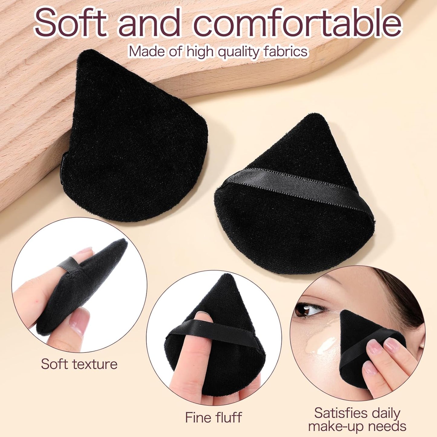 150Pcs Powder Puff Soft Makeup Puff for Loose Velour Triangle Powder Sponges for Setting Face Cosmetic Wet Dry Foundation Makeup Tools (Black)