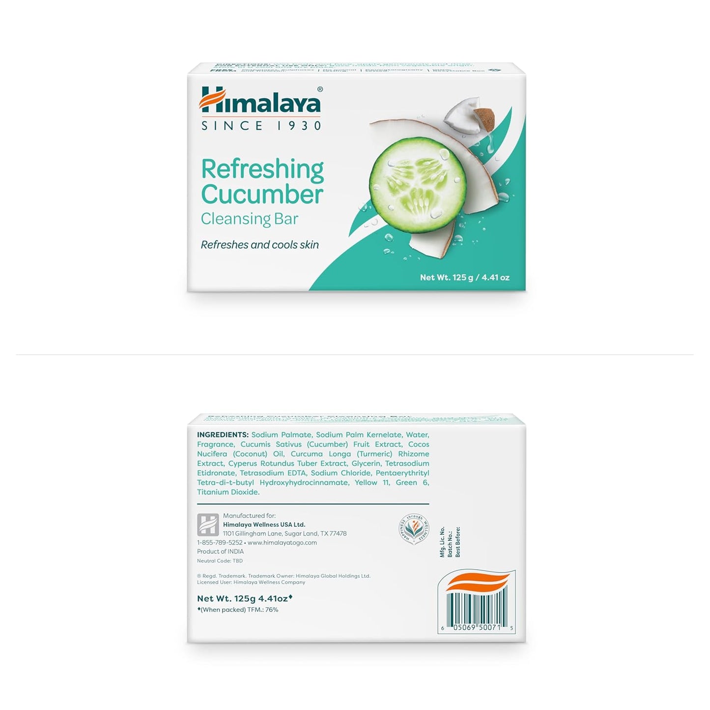 Himalaya Refreshing Cucumber Cleansing Bar, Face and Body Soap for Soft Skin, 4.41 oz, 12 Pack
