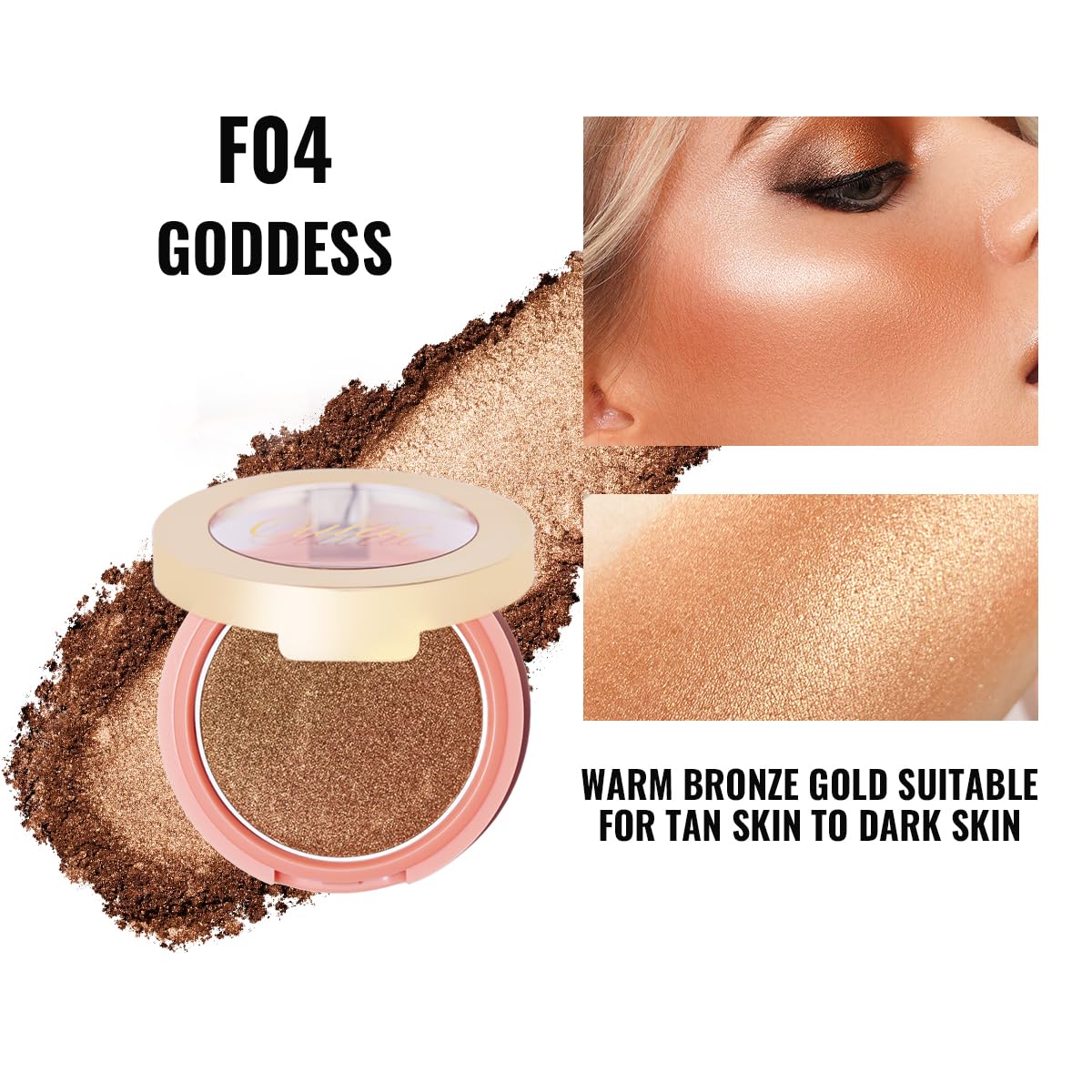Oulac Blush Bronze Shimmer Powder 2 in 1|Creamy Texture Powdery Blush|Tanning Color Finish| High Pigmented&Buildable/Blendable | Vegan & Cruelty-Free| 4.8g F04 Goddess