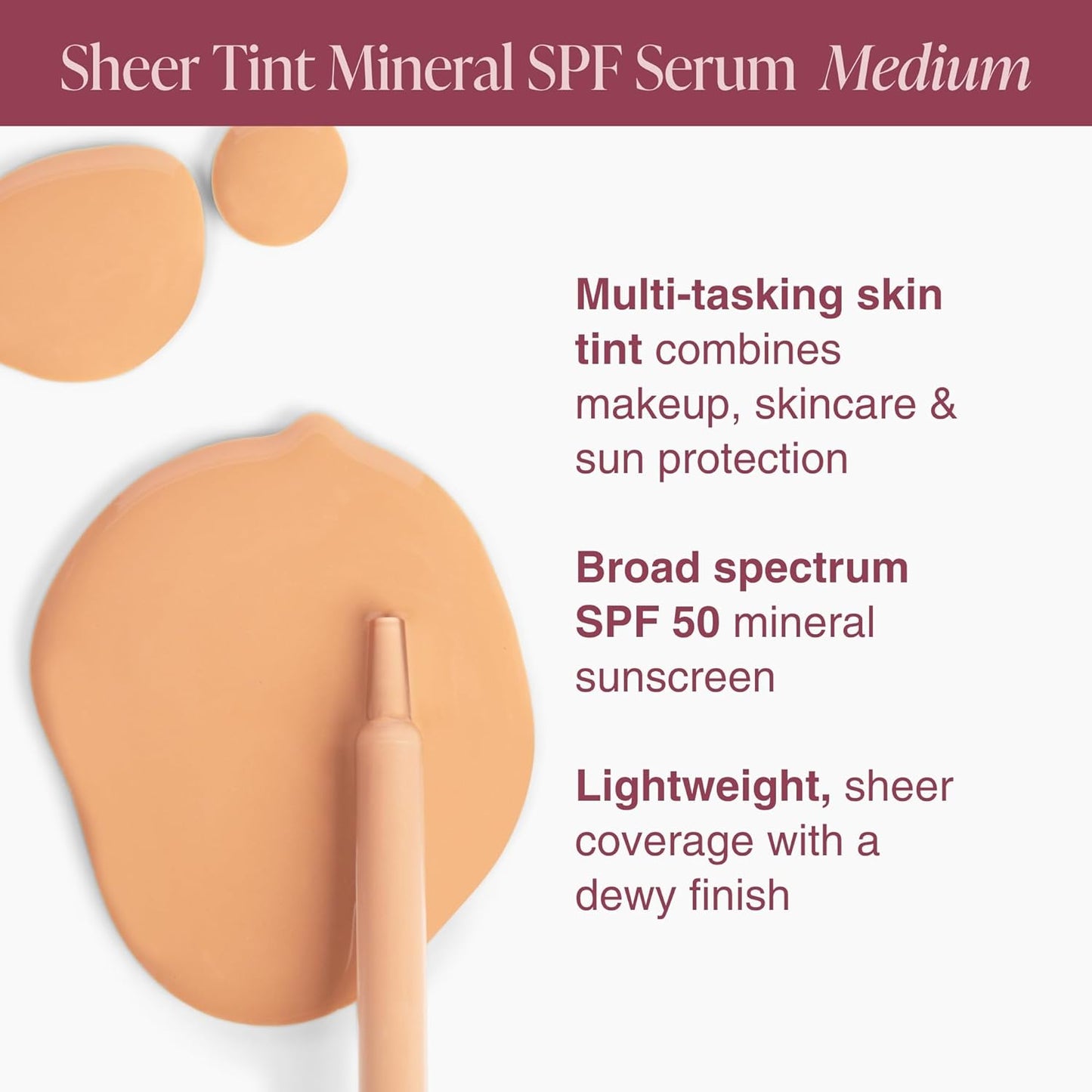 Mineral Fusion Face Serum, Sheer Tint Mineral SPF Serum, 1 Fl Oz, Medium, Tinted Broad Spectrum SPF 50 Mineral Sunscreen, Sheer Coverage, Lightweight & Dewy Finish for Glowing, Protected Skin