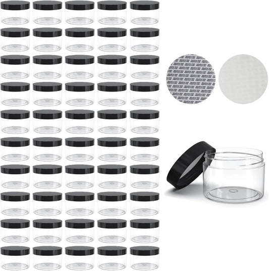 50 Pieces 2oz Plastic Jars with Lids Clear Round Cosmetic Container Empty Storage Jars for Makeup,Jewelry,Samples,Travel Storage
