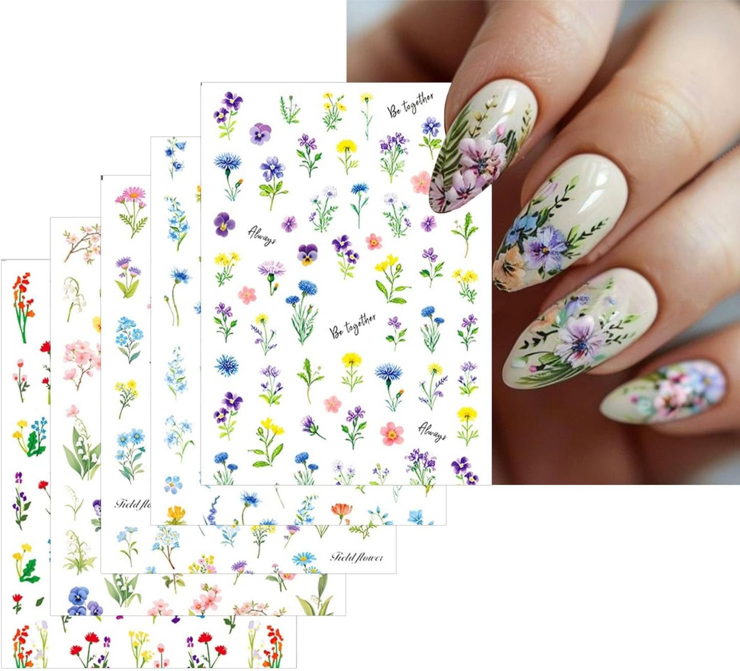Flower Nail Art Stickers Decals Flowers Bouquet Nail Stickers for Nail Art Floral Plant Nails Design Nail Decals Flower Stickers for Nails Spring Manicure Supply for Women Girls Decoration 5 Sheets