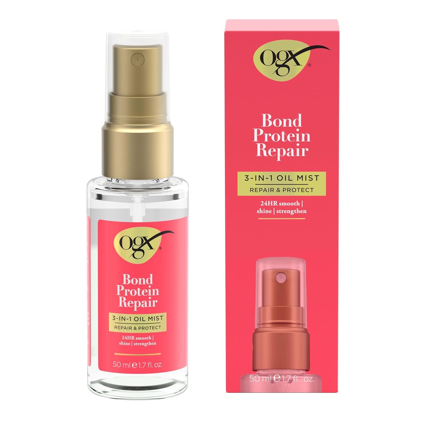 OGX Repair & Protect Bond Protein Repair 3-in-1 Oil Mist, Hair Oil Protects Dry, Damaged Hair Against Frizz, Strengthens & Maintains Shine, Hair Mist Formulated without Parabens, 1.7 oz
