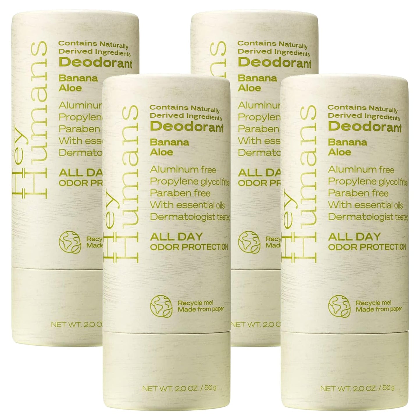 Hey Humans Deodorant, Aluminum Free Deodorant for Women and Men, Contains Naturally Derived Ingredients, All Day Odor Control, Refreshing Deodorant Essential Oils, Banana Aloe