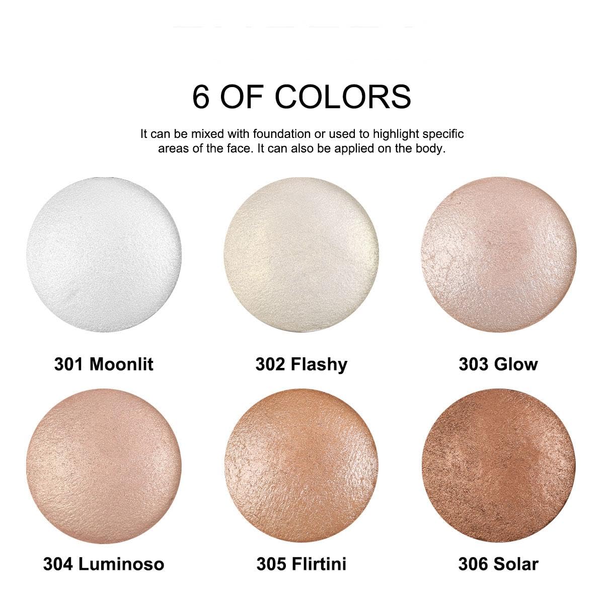 Baked Highlighter Contour Powder Sheer Pearl Shimmer Shades for Face Highlighter Makeup Brighten Up (306-Solar)