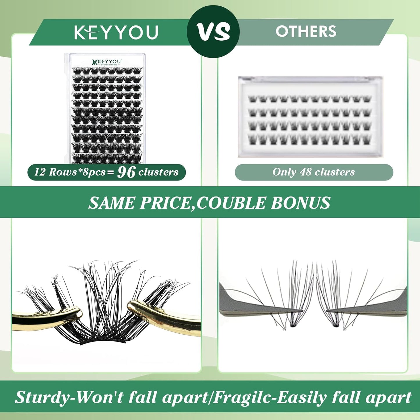 Lash Clusters 96pcs Individual Lashes D Curl 16mm Eyelash Clusters KEYYOU Volume Wispy Lash Extension Soft&Comfortable Easy DIY at Home(Y24,D-16mm)