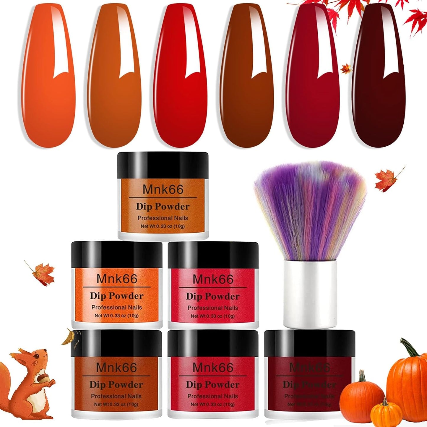 6 Colors Dip Powder Set, Orange Dark Red Wine Christmas Dipping Powder Color Set, Glossy Nail Art Manicure DIY Salon Home Gift for Ladies,YYSDDPS-02-6pcs