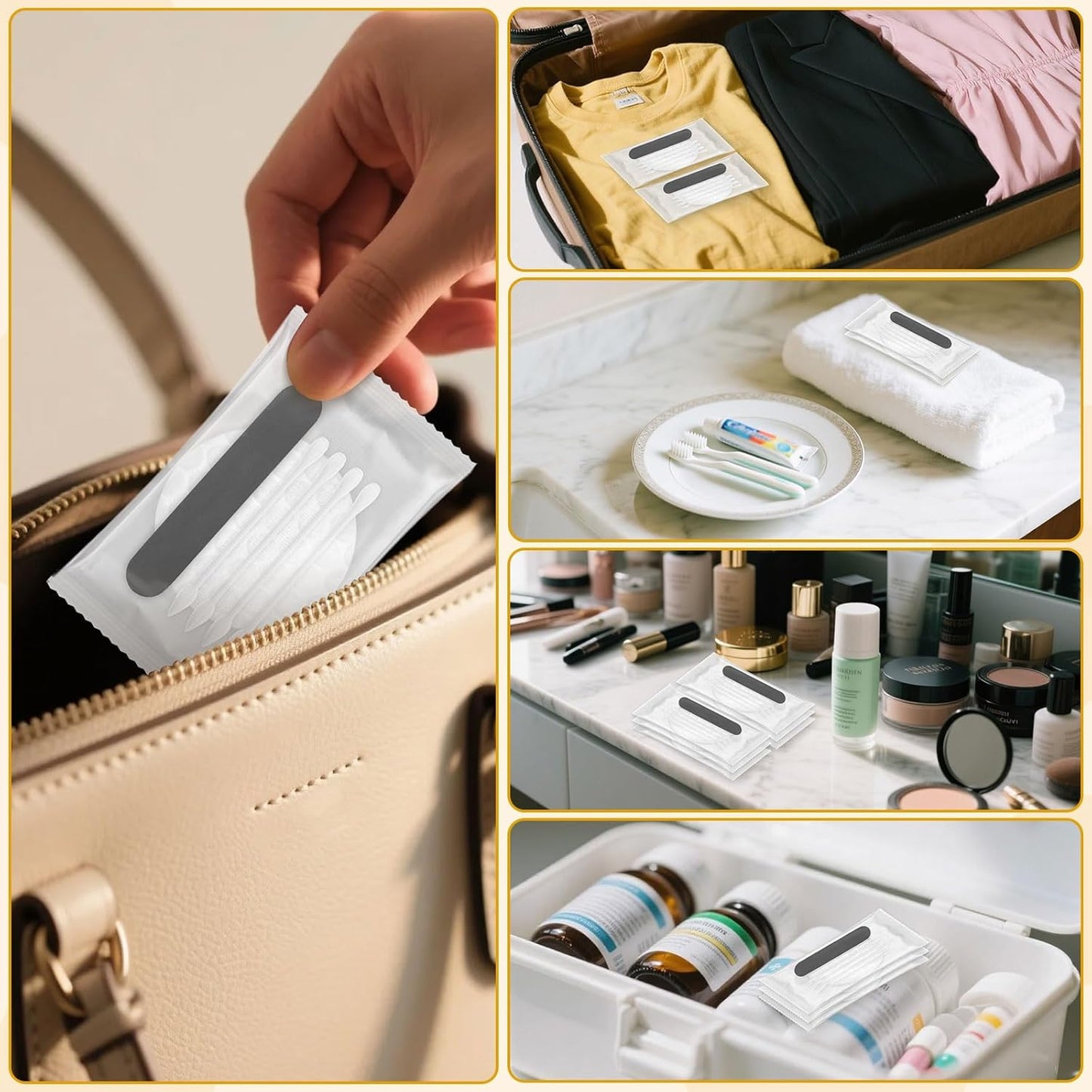 Hotel Vanity Kit Individually Wrapped Bulk Travel Cleaning Kit for Hotels Disposable Travel Size Hotel Hospitality Supplies Hygiene Kits for Homeless in Bulk Round Cotton (200)