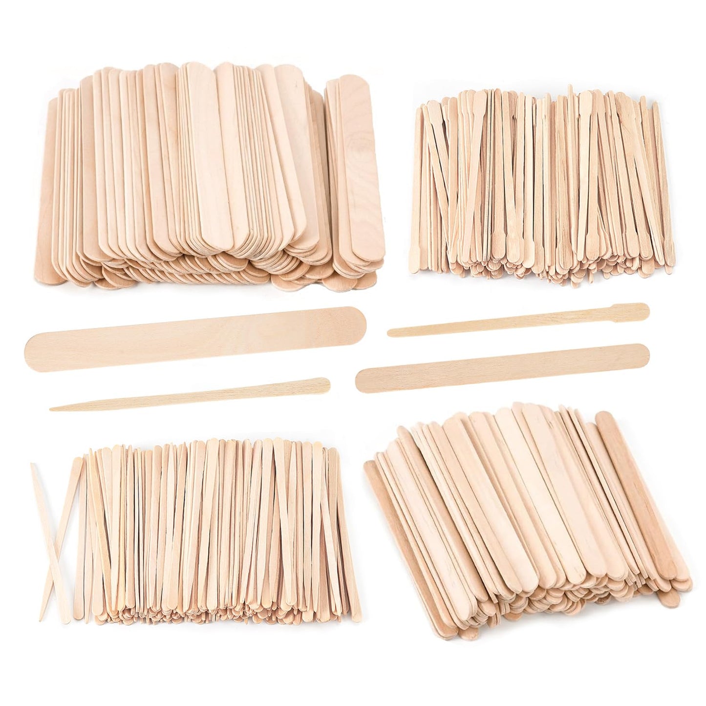 4 Style 1000 Pcs Waxing Sticks Assorted Wax Applicator Sticks for Body Legs Face with Small Medium Large Sizes Wood Popsicle Sticks for Waxing Or Wood Craft Sticks