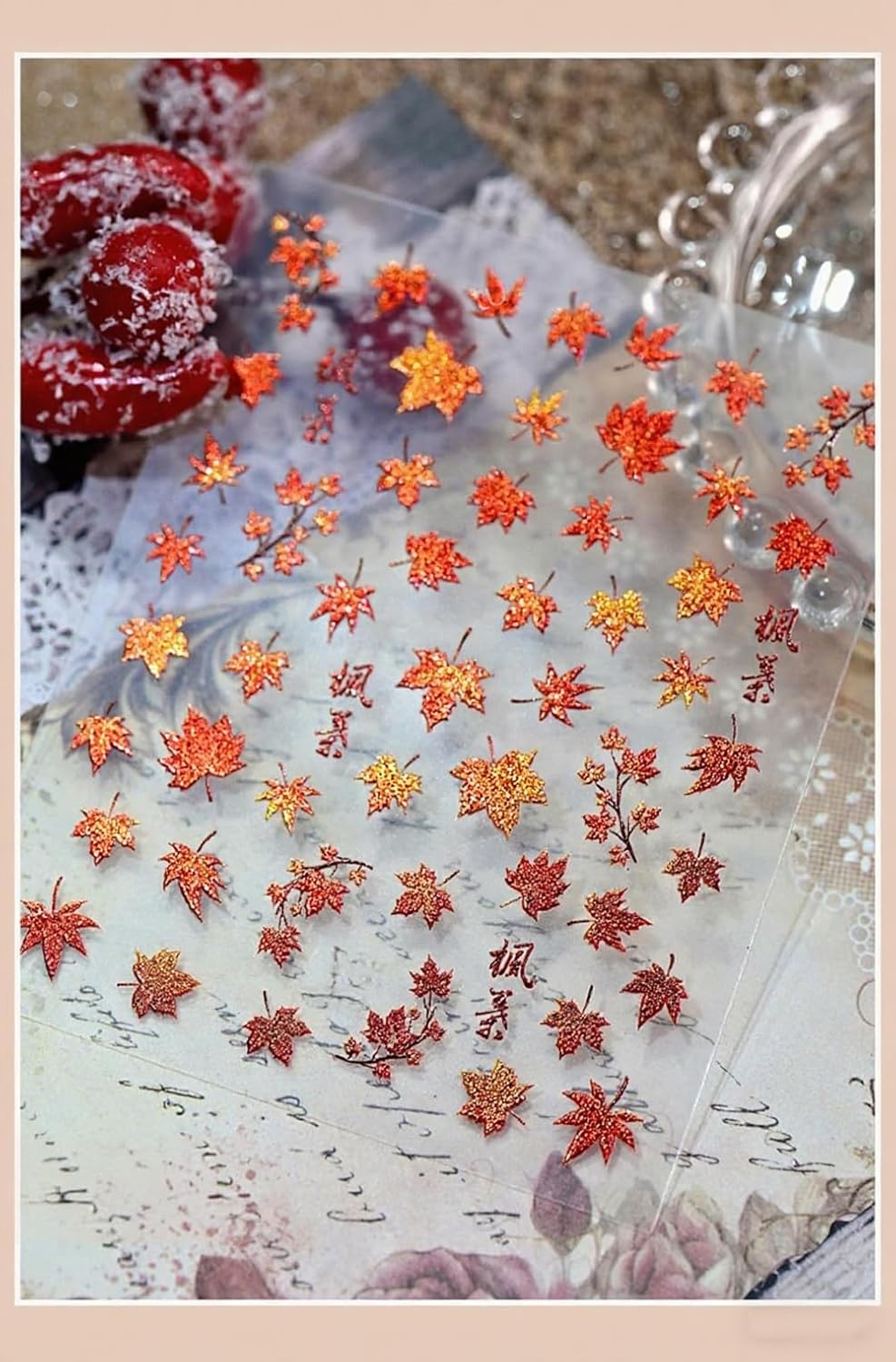 Fall Nail Art Stickers Autumn 5D Glitter Maple Leaf Nail Decals Thanksgiving Day Nail Decorations Supplies Cat Eye Maple Leaf Nail Art Sticker Fall Stickers for Women Girls Nails Manicure Decor 1Sheet