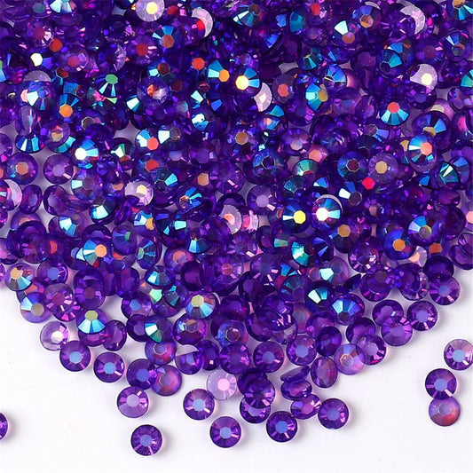 3000 Pieces SS12 3mm Flatback Rhinestones AB Clear Round Gems Crystals for Nail Art DIY Crafts Clothes Shoes Bags （Transparent Dark Purple AB）
