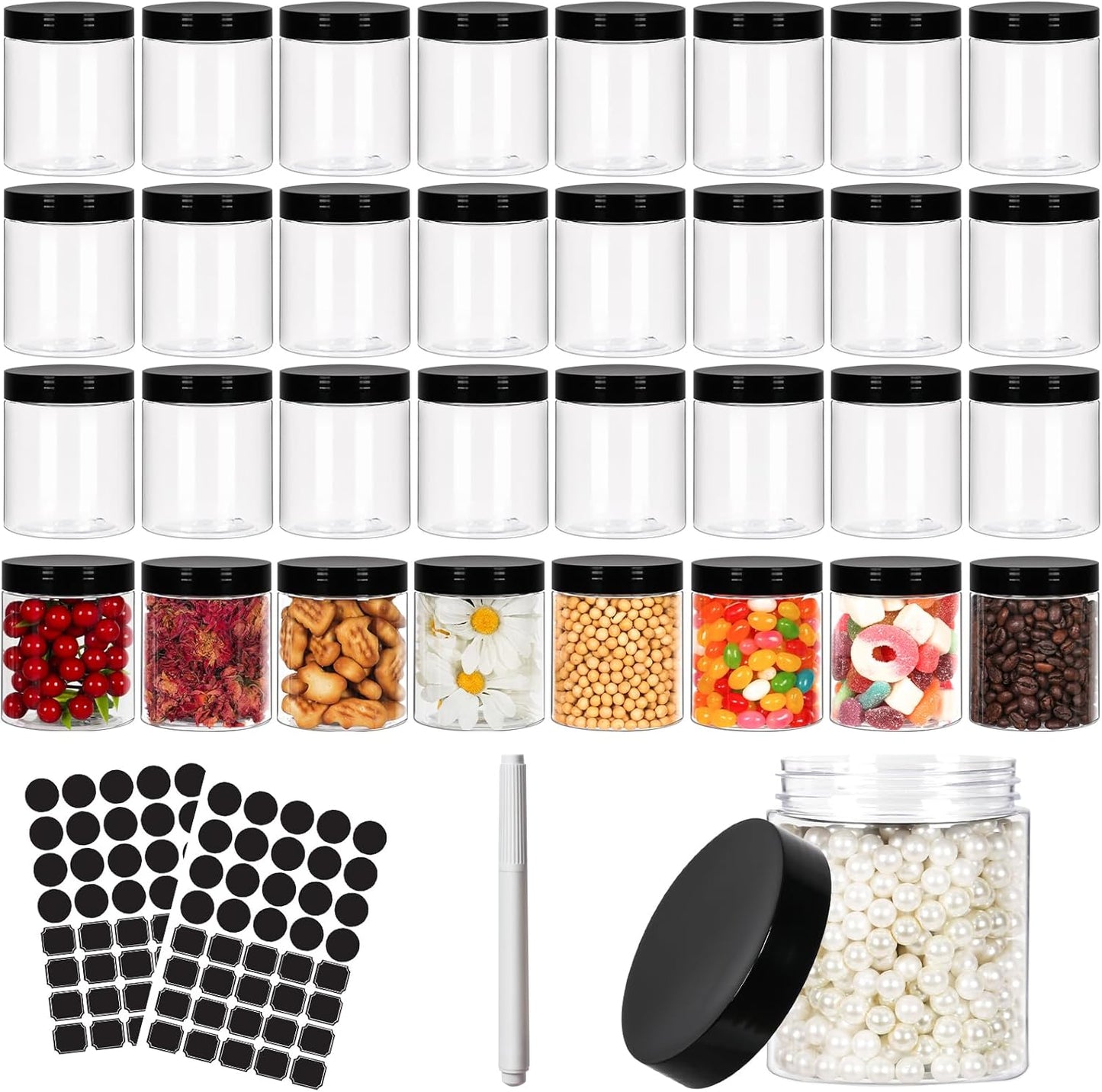 8 oz Clear Plastic Round Jars with Black Lids, 40pcs 8oz 250ml Leak-Proof Wide-Mouth Cosmetic Storage Containers for Slime, Kitchen Use, Beauty Products, Cream, Scrubs, Bath Salt and More