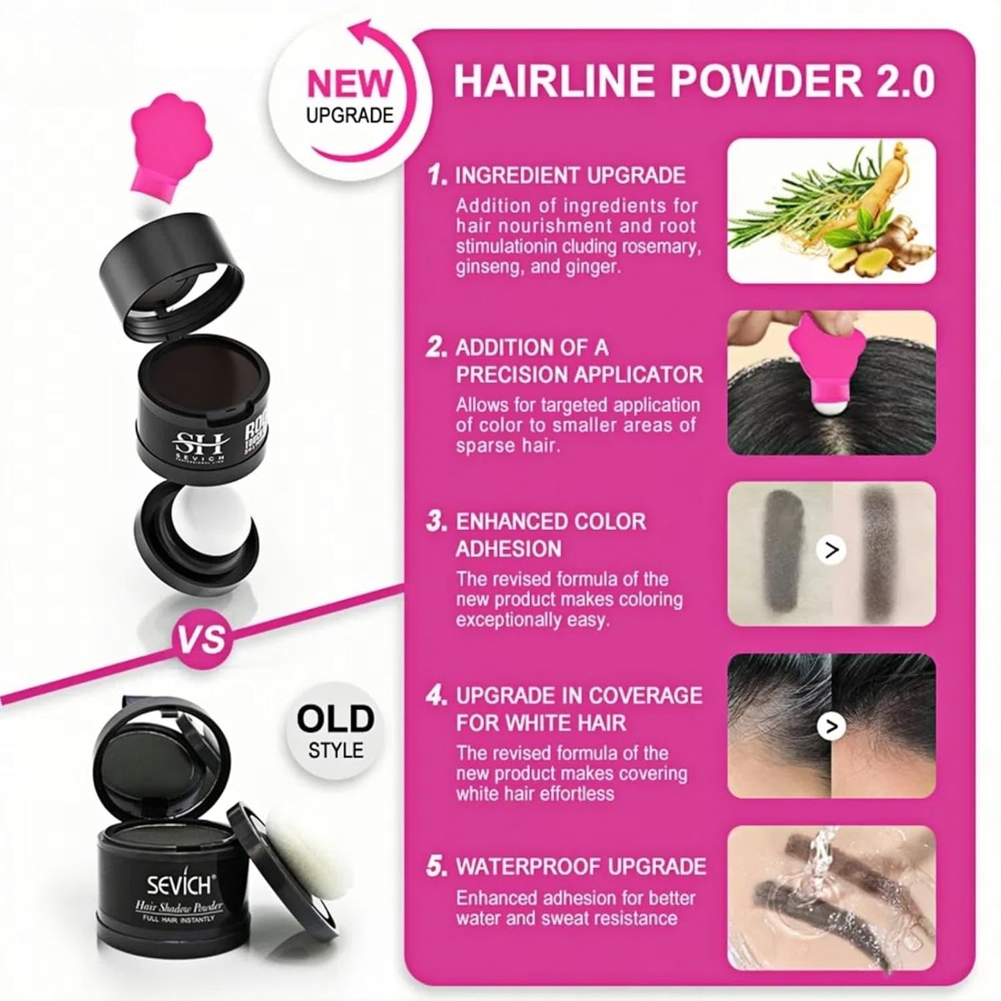 Gowwim Hairline Powder 2.0, Waterproof and Sweatproof Root Touch up Hair Color Temporary Grey Hair Coverage Touch up Hairline Powder for Women & Men Black