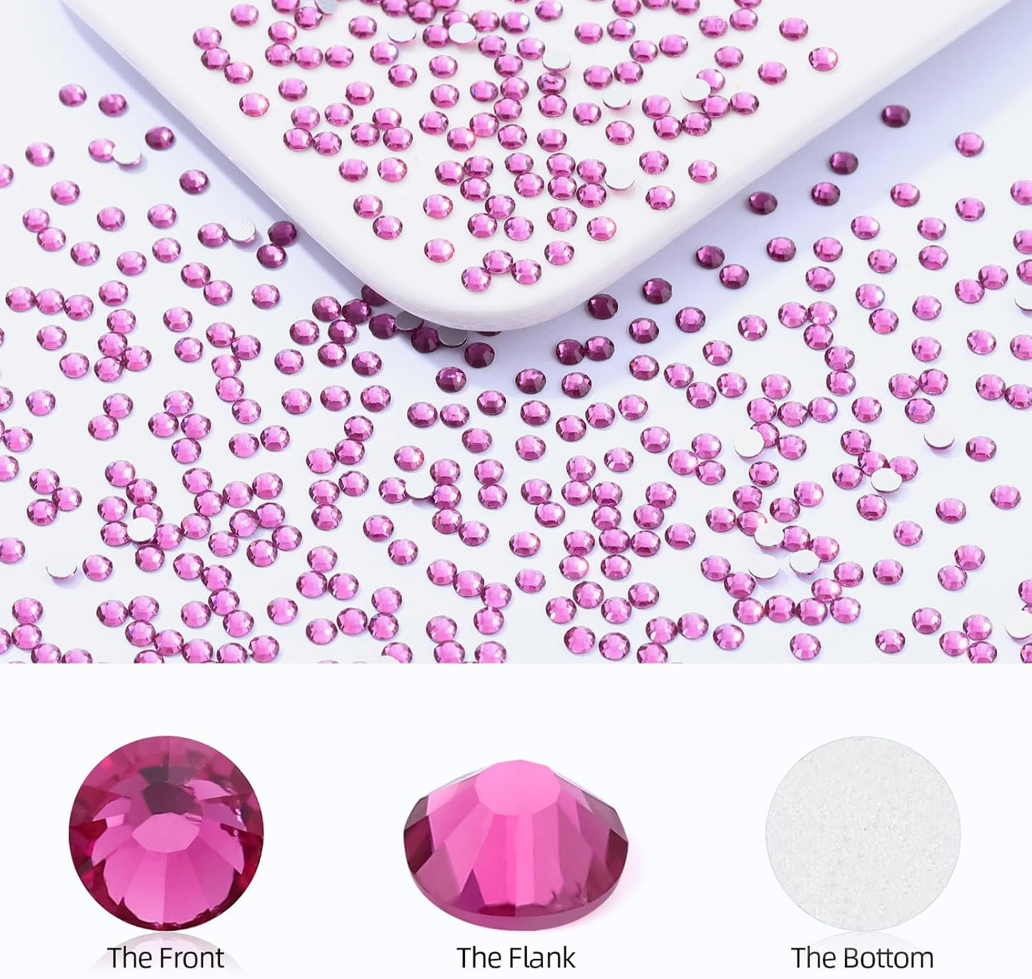 Fuchsia Flatback Rhinestones, Glass Rhinestones for Nail Art and Craft, Glue Fix, Loose Crystal Gemstones(Fuchsia, SS10, 2880pcs, 2.7-2.8mm)
