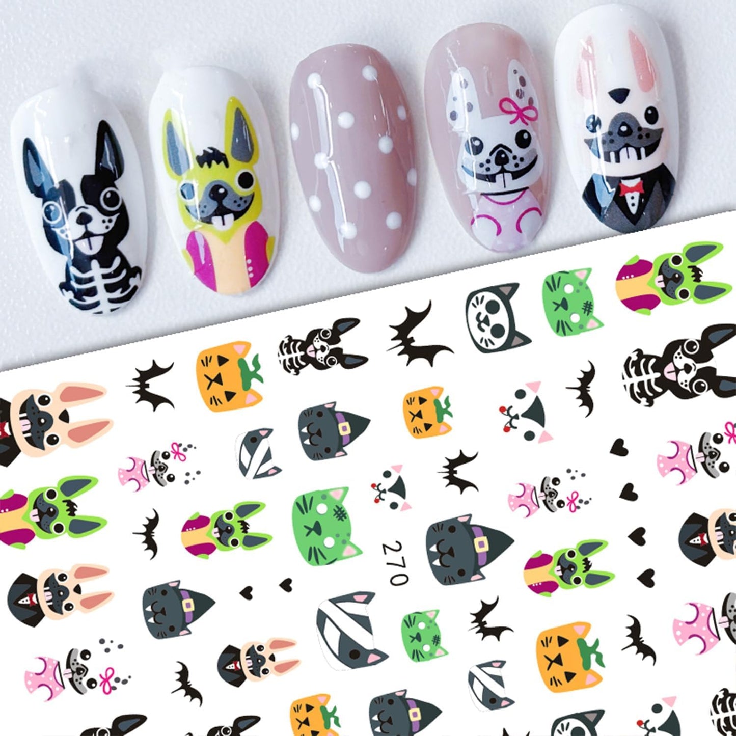 Halloween Nail Stickers for Nail Art Cute Ghost Pumpkin Bat Scary Anime 3D Self-Adhesive Nail Decals Nail Art Supplies Nails Design Manicure Stickers for Nails Decoration 6Sheets