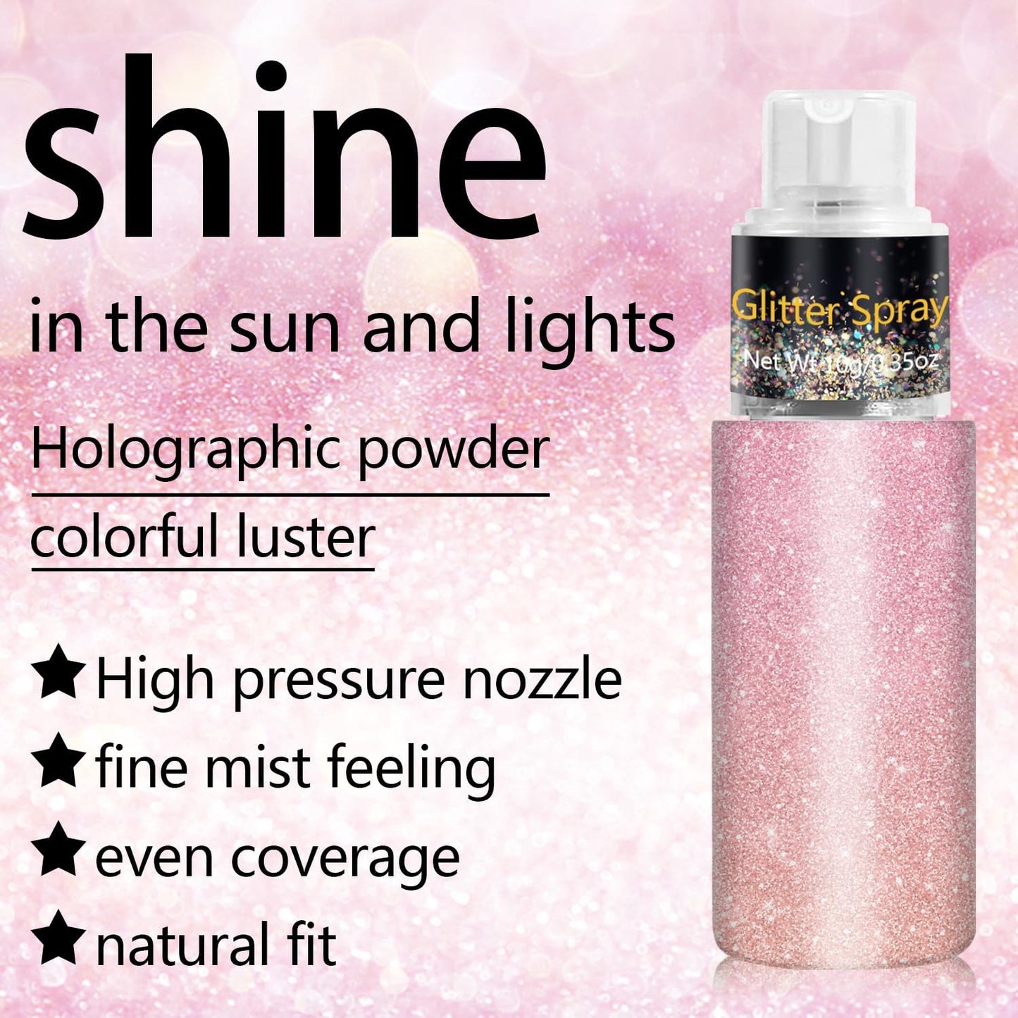 Hair and Body Glitter Spray, Holographic Glitter Highlighter Powder, Face Body Clothes Shiny Glitter, Loose Shimmer Hairspray Festival Rave Prom Accessories, 10g (03# Pink)