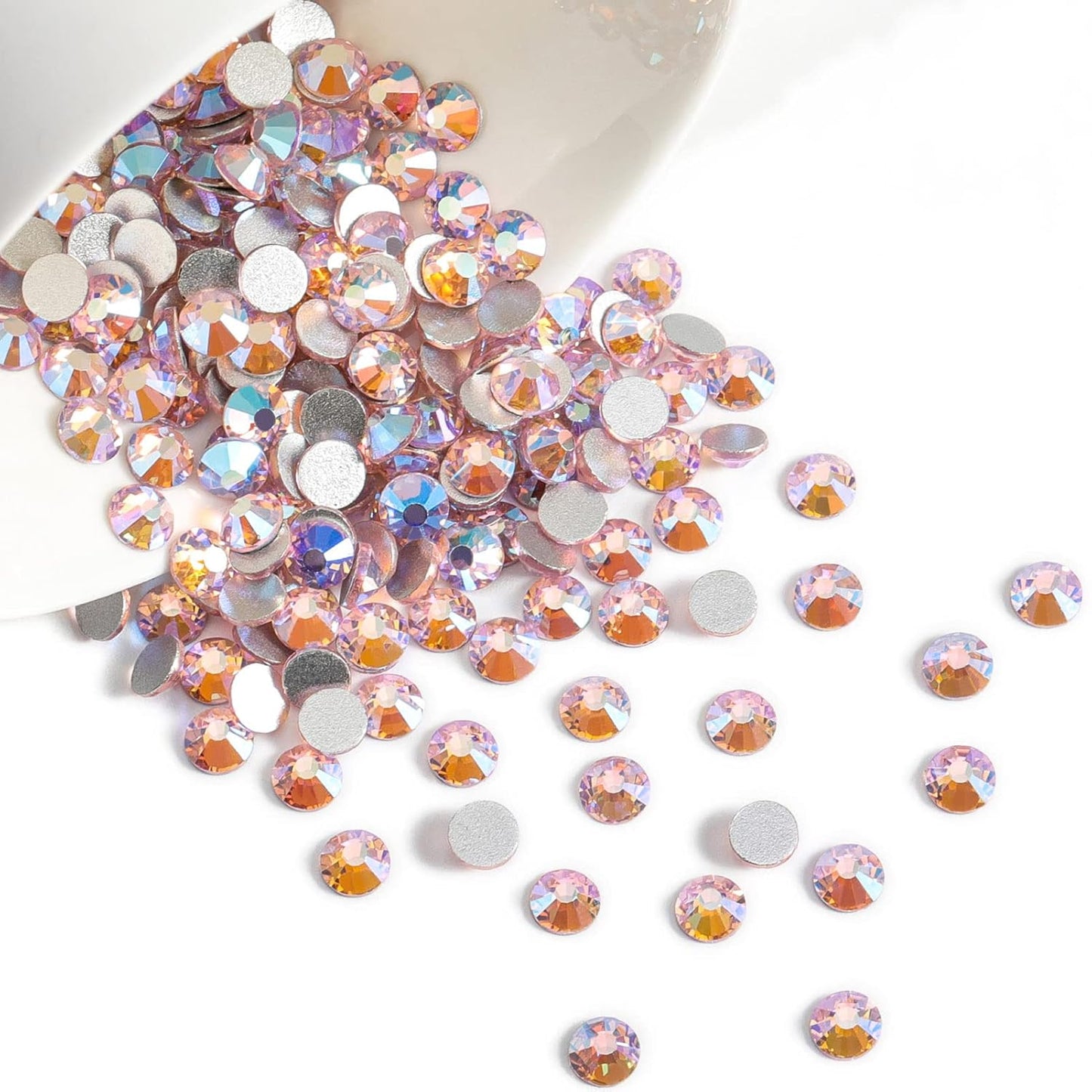 Beadsland 1440 Pieces Flat Back Crystal Rhinestones Round Gems,Light Pink AB,SS10,2.7-2.9mm