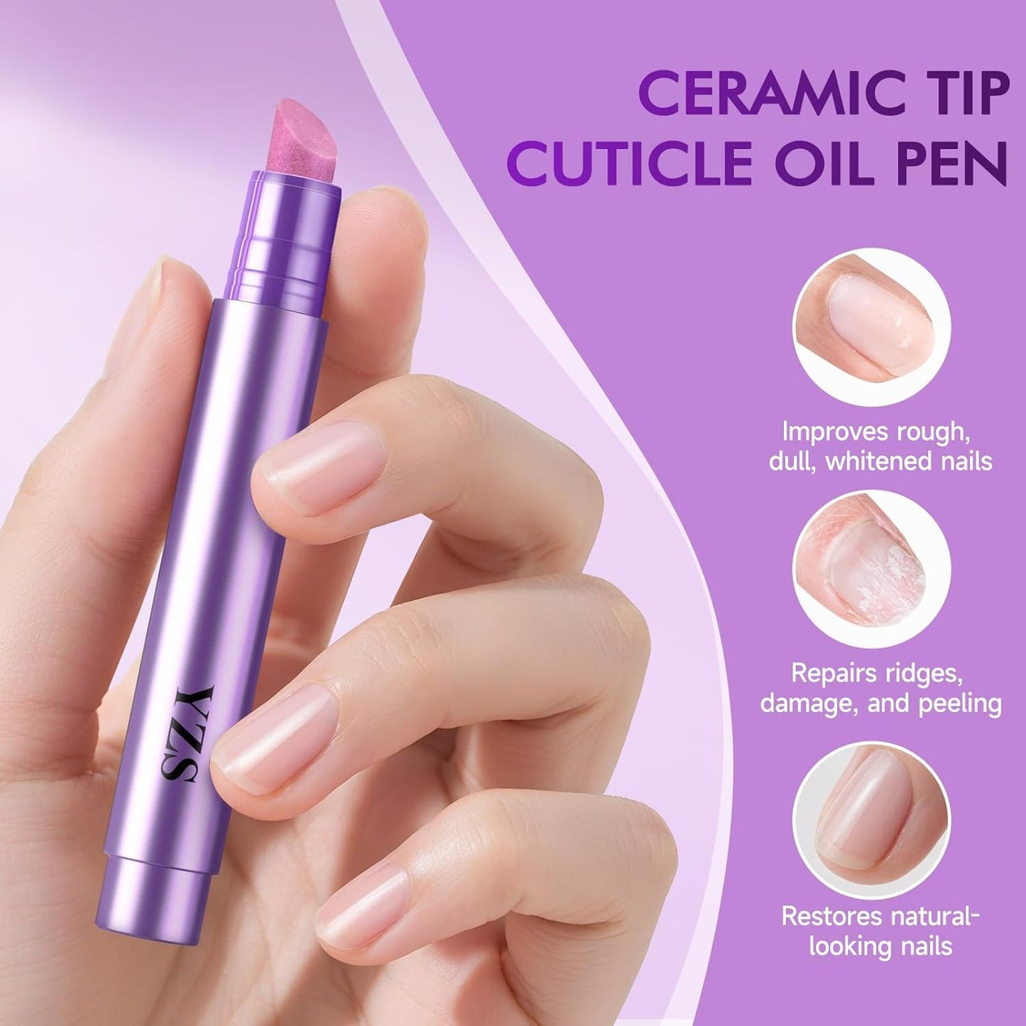 3-in-1 Cuticle Oil Pen Cuticle Pusher Nail Oil Pen with Ceramic Tip, Cuticle Treatment for Hangnails, Dry & Damaged Nails, Nail Cuticle Remover Pen