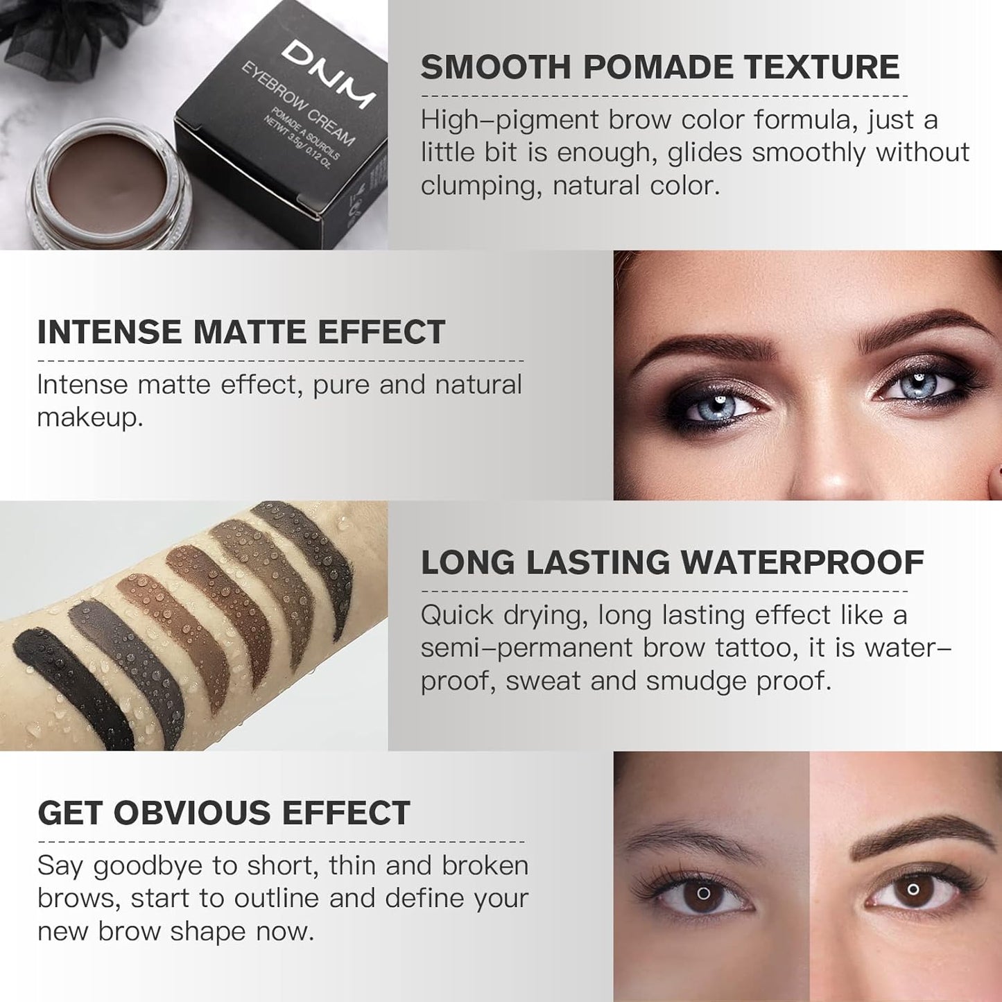 2Pcs Brow Pomade Set with Dual-ended Eyebrow Brush, High pigment Water proof Natural finish Eyebrow Makeup Set with Eyebrow Brush for Women and Girls（03#）