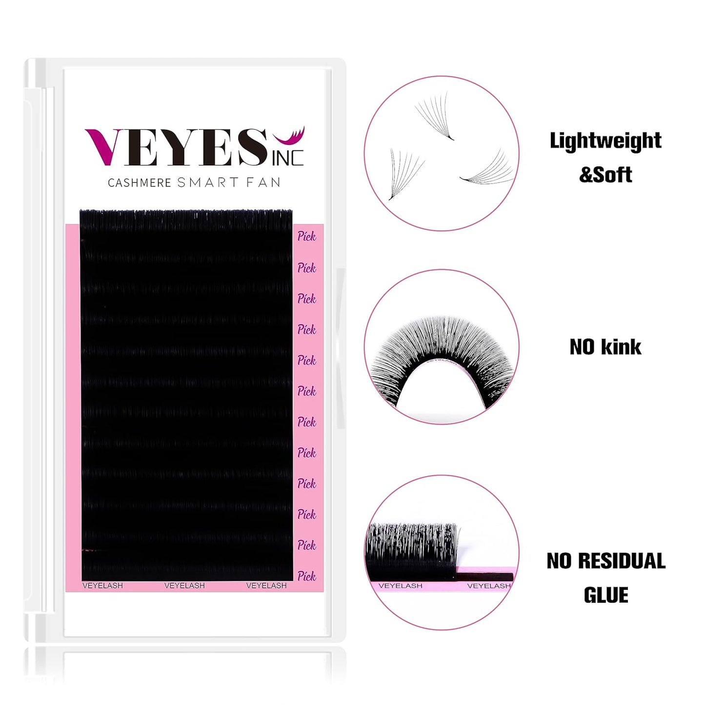 VEYES INC Cashmere Smart Fan Lash Extensions 0.03 0.05 0.07 C/CC/D Curl 8-20mm Mixed & Single Length, Super Matte Black Volume Lashes, Professional Supplies for Lash Techs (0.05 D 18mm)
