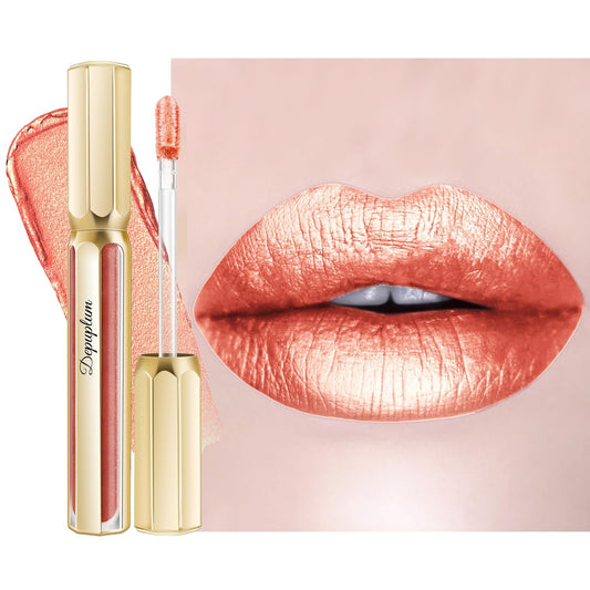 Peach Red Lipsticks for Women Metallic Lipstick Long Lasting Non Stick Cup Lip Gloss, Shimmer Lightweight Hydrating Full Coverage Lip Color, DP115 Juice Box