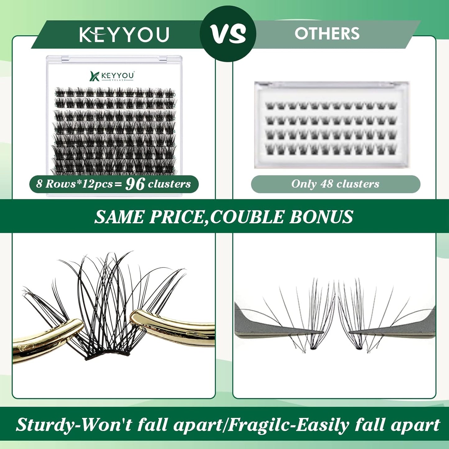 Lash Clusters 96pcs Individual Lashes Y08 D Curl 16mm Cluster Lashes KEYYOU Volume Wispy Lash Extension Soft&Comfortable Easy DIY at Home(Y08 D-16mm)