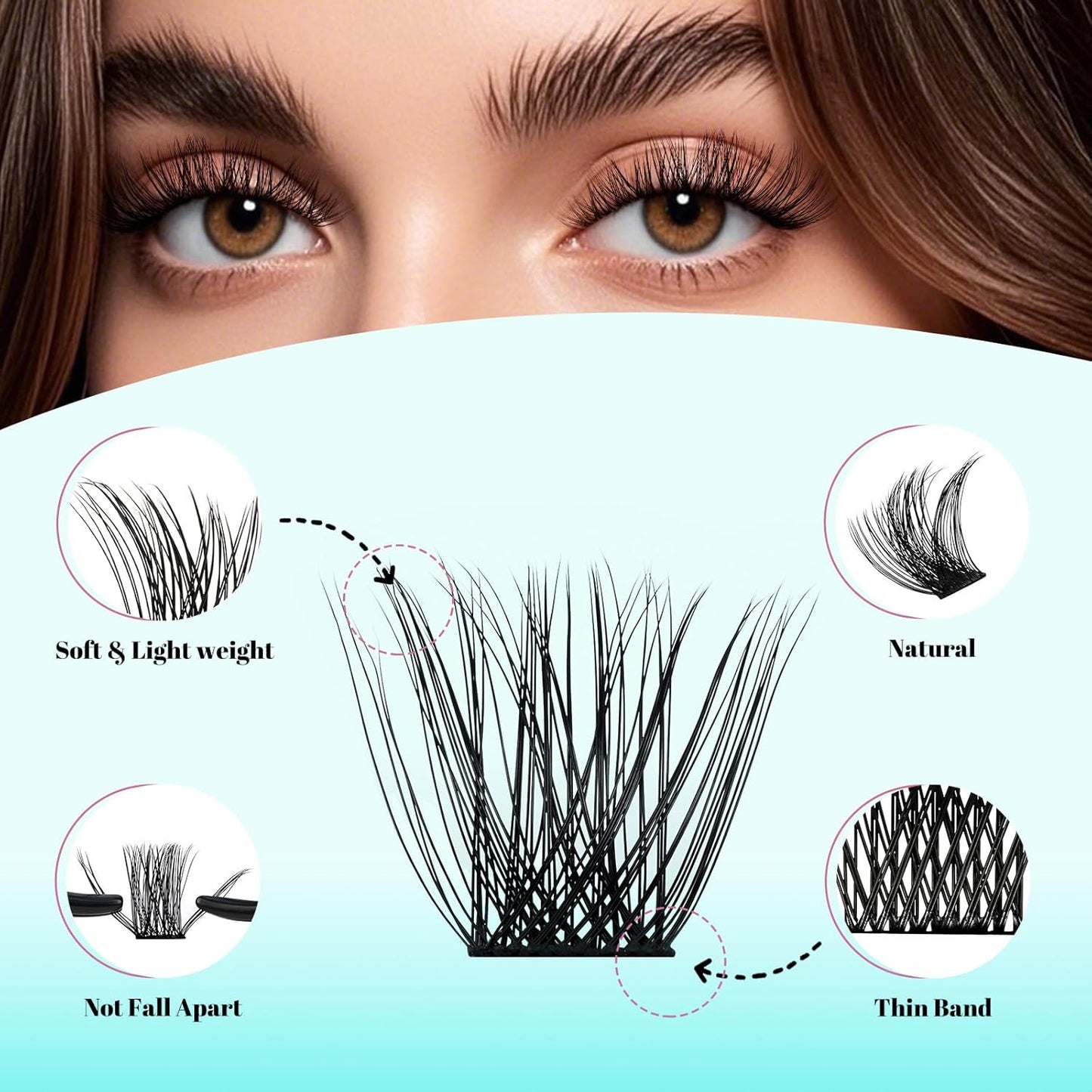 Wispy Lash Clusters Eyelash Extensions 144pcs Individual Lashes Cluster 16mm C Curl Fake Eyelash with Thin Band DIY Cluster Lashes At Home For Beginners (C-16mm)