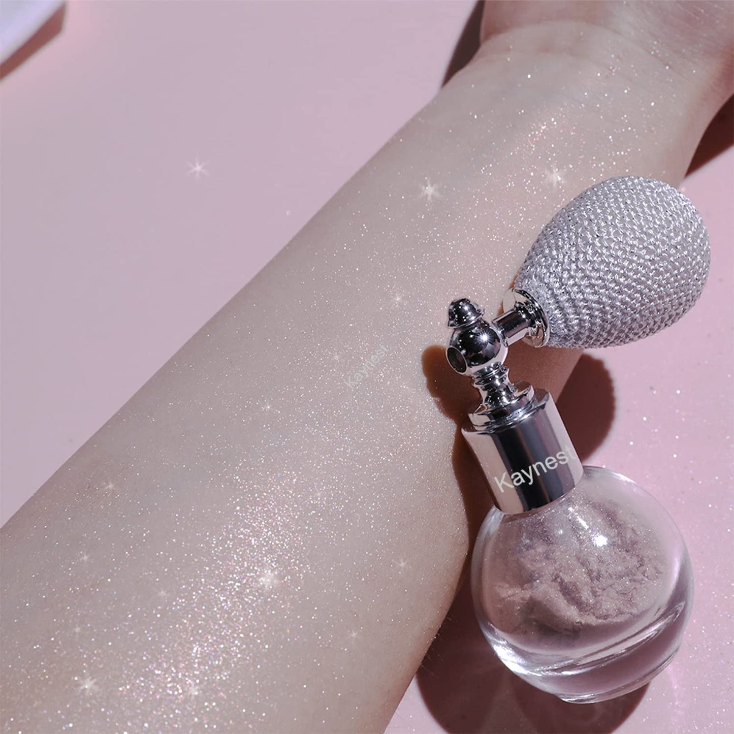 Champagne Highlighter Spray, Loose Shimmer Powder High Gloss Makeup Mist for Body, Face, Hair, Long Lasting Glitter Hairspray for Festive Party, Stage Shows, Nightclubs, Bar (2#)