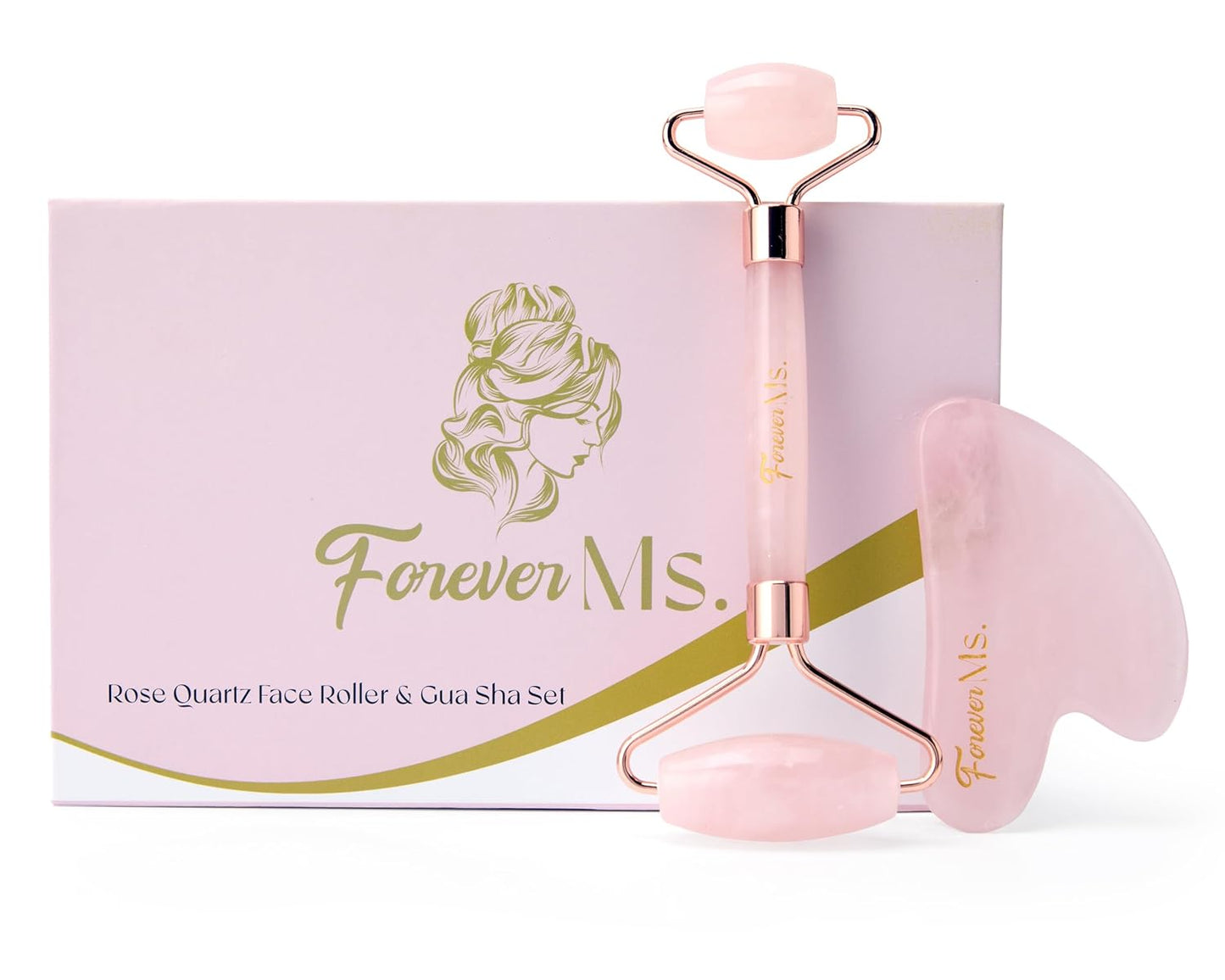 Face Roller & Gua Sha Set - Brazilian Certified Rose Quartz Stone - Natural Anti-Aging Facial Massager Tool for Skin Tightening - Lifting Facial Roller & Eye Sculpting Kit for Women & Men