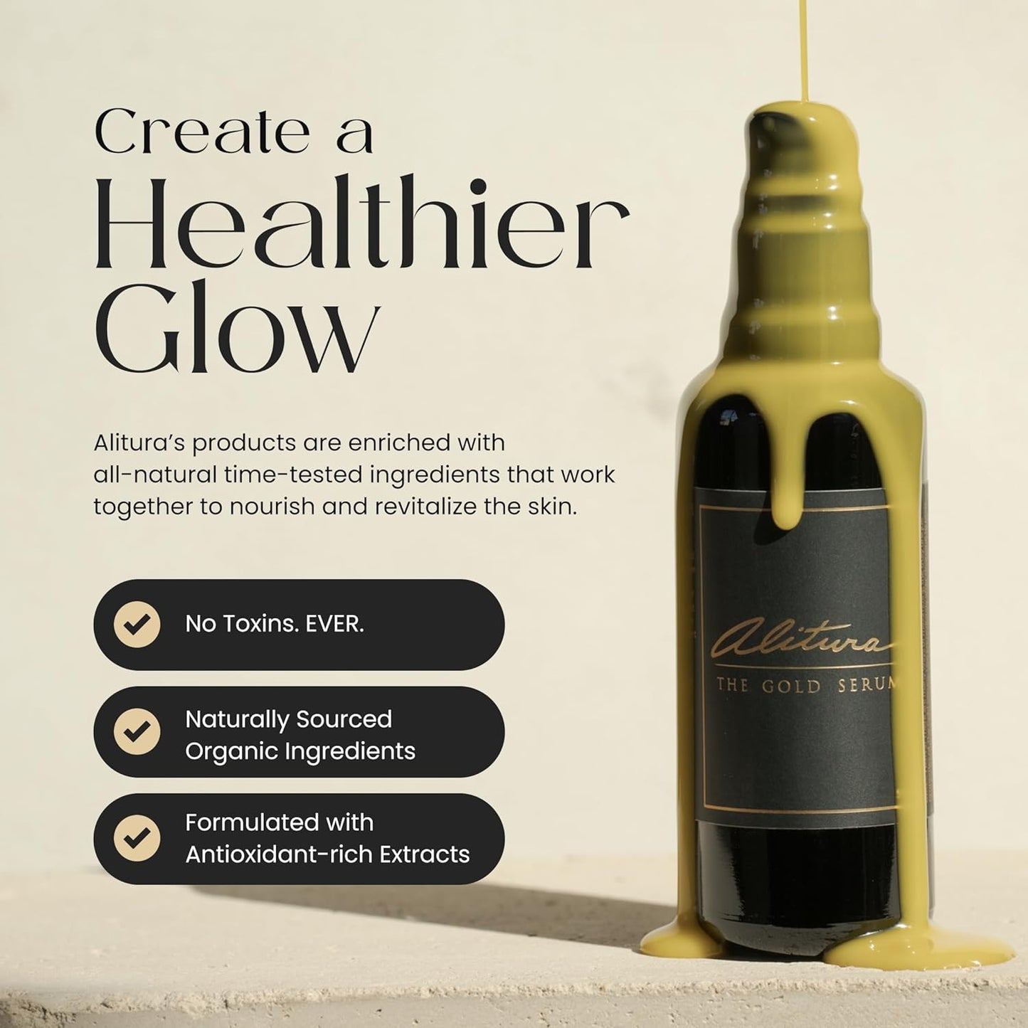 Alitura Anti-Aging Peptide & Collagen Gold Serum for Face – with Vitamin A, CoQ10 & Astaxanthin – Korean-Inspired Hydrating Serum for Wrinkles, Radiance & Firmness – 100ml