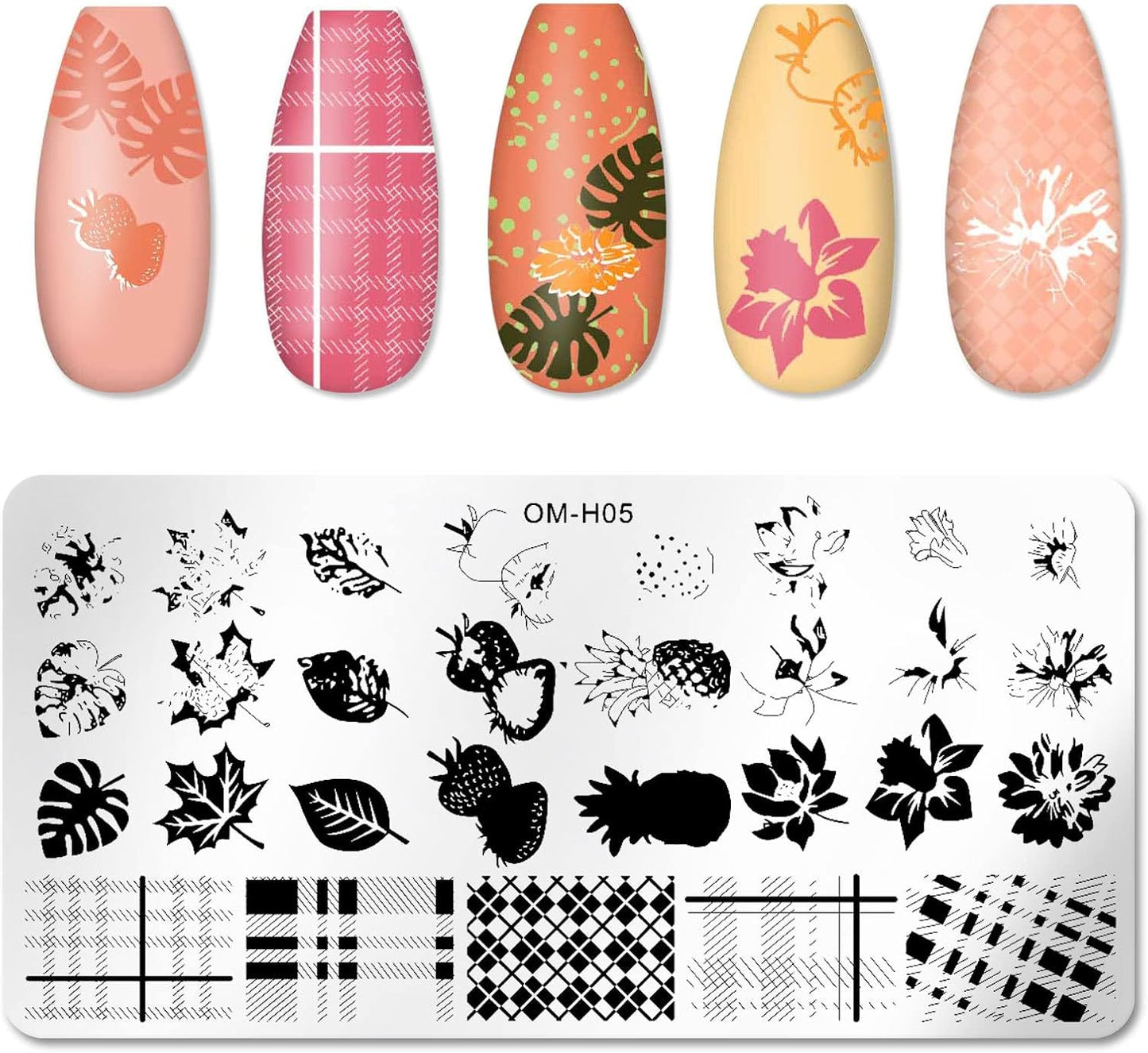 6pcs Nail Art Stamping Plates Set Manicuring Accessories Butterfly Leaves Flowers Fruits Geometry Heart Love Image Template for DIY Tips Decoration