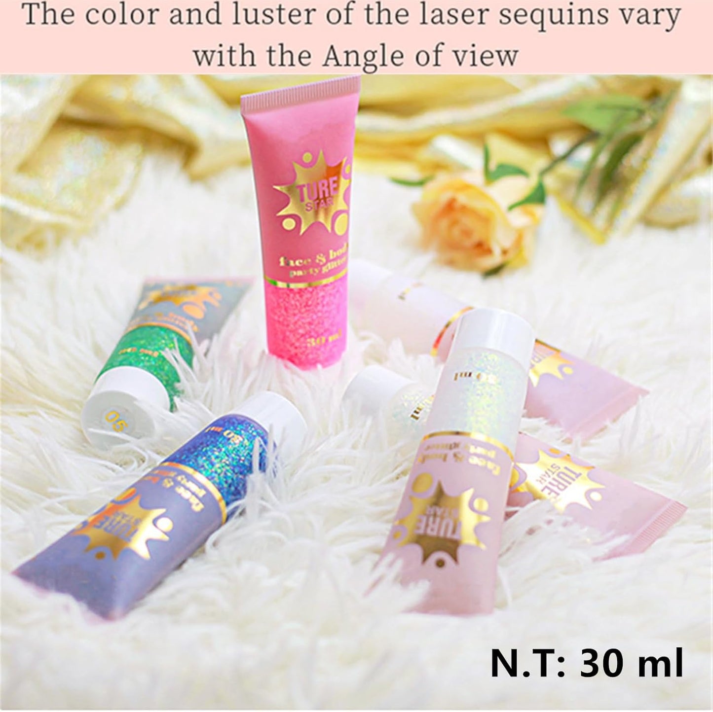 Go Ho Chameleon Rose Pink Body Glitter Gel,Color Changing Rose Pink Face Glitter,Holographic Fine Chunky Sequins Glitters,Reflective Sparkly Festival Rave Accessories