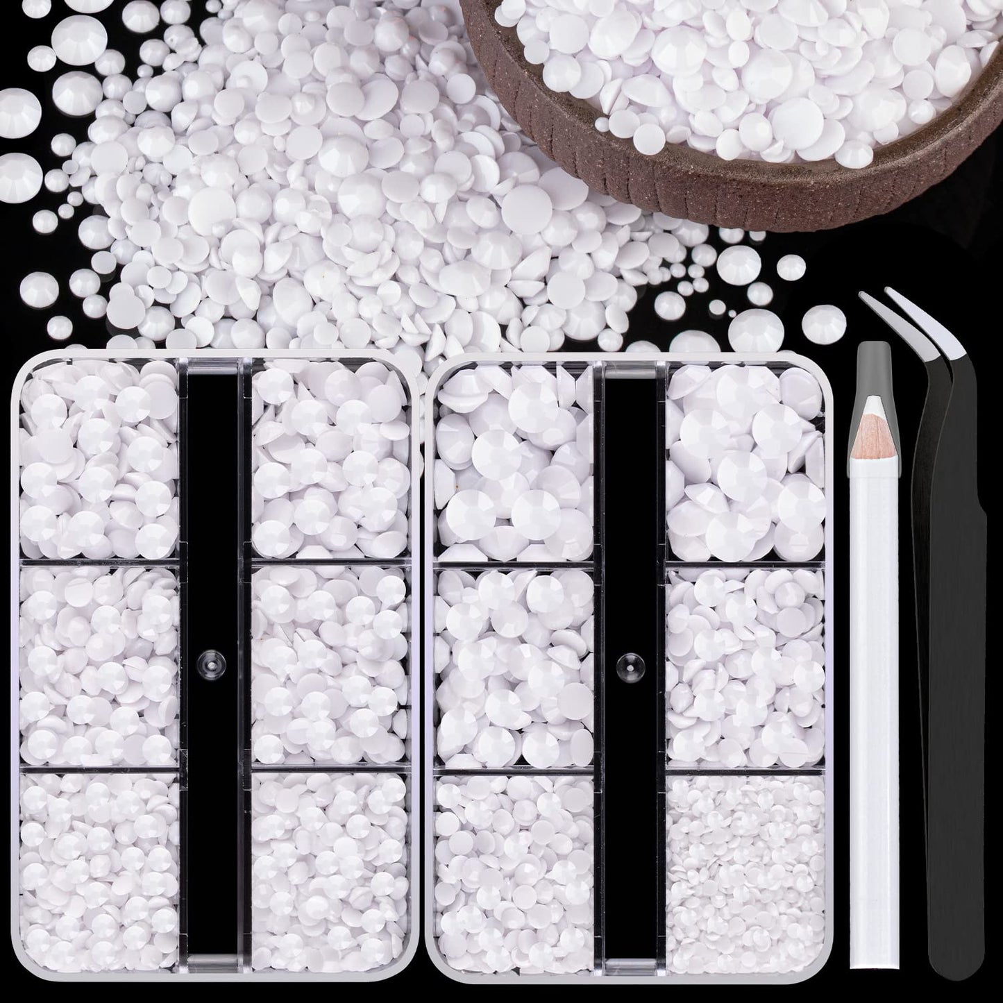 Resin Rhinestones Crafting, 2/3/4/5/6mm Flatback Jelly Rhinestones, 2 Boxes White Non Hotfix Crystal Gems for Bedazzling Crafts Mugs Tumblers Clothes Makeup Nail